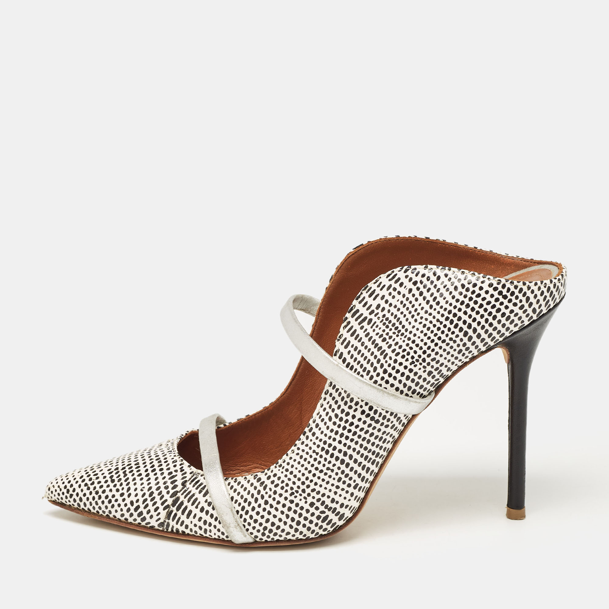 

Malone Souliers White/Black Snakeskin Leather Maureen Mules Size