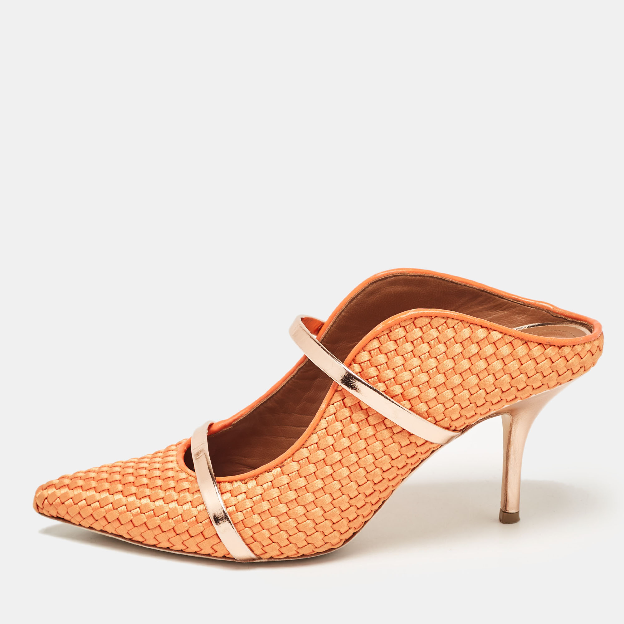 

Malone Souliers Orange Woven Satin Maureen Mules Size