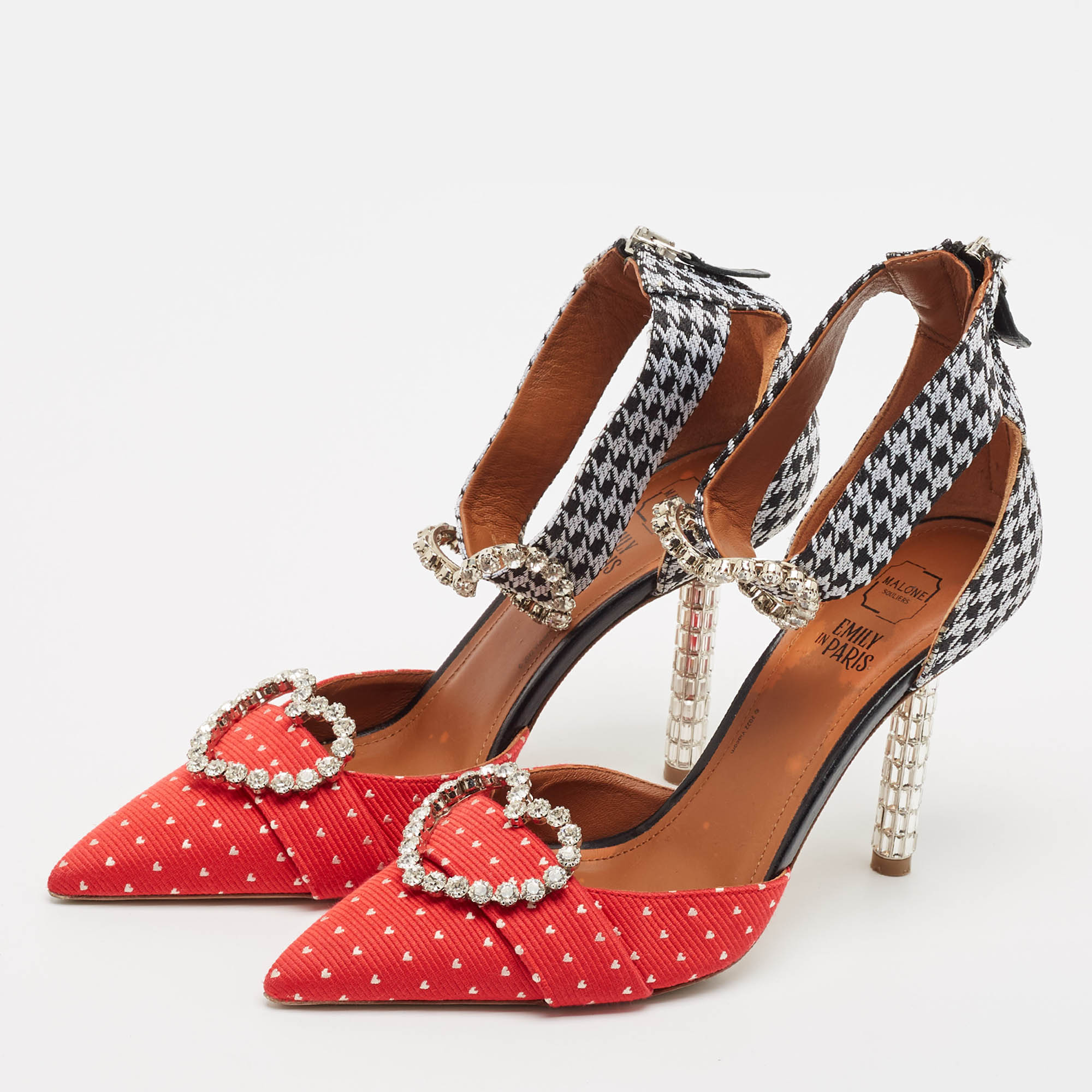 Malone Souliers Tricolor Canvas Camille Ankle Strap Pumps Size 38 
