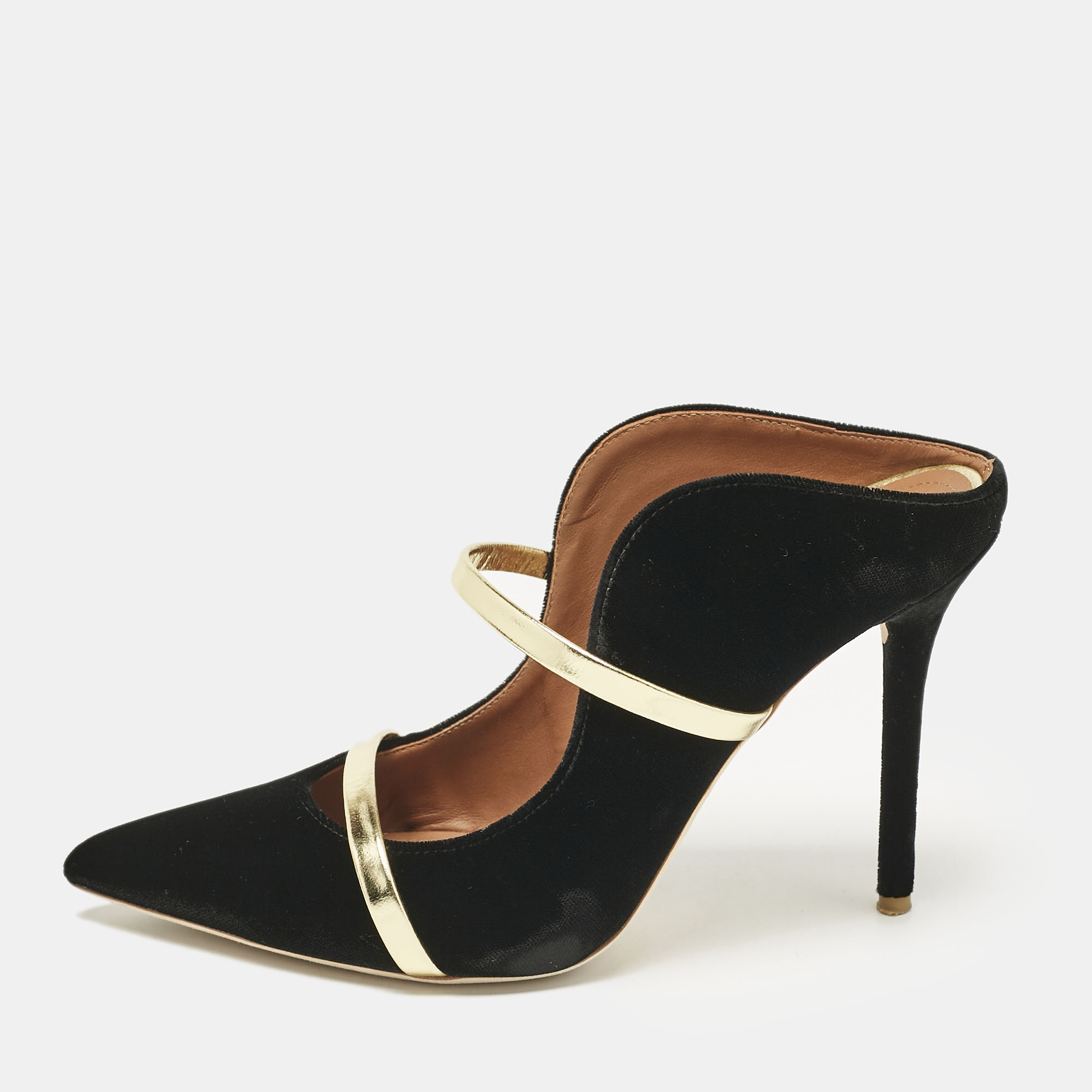 

Malone Souliers Black/Gold Velvet and Leather Maureen Mules Size