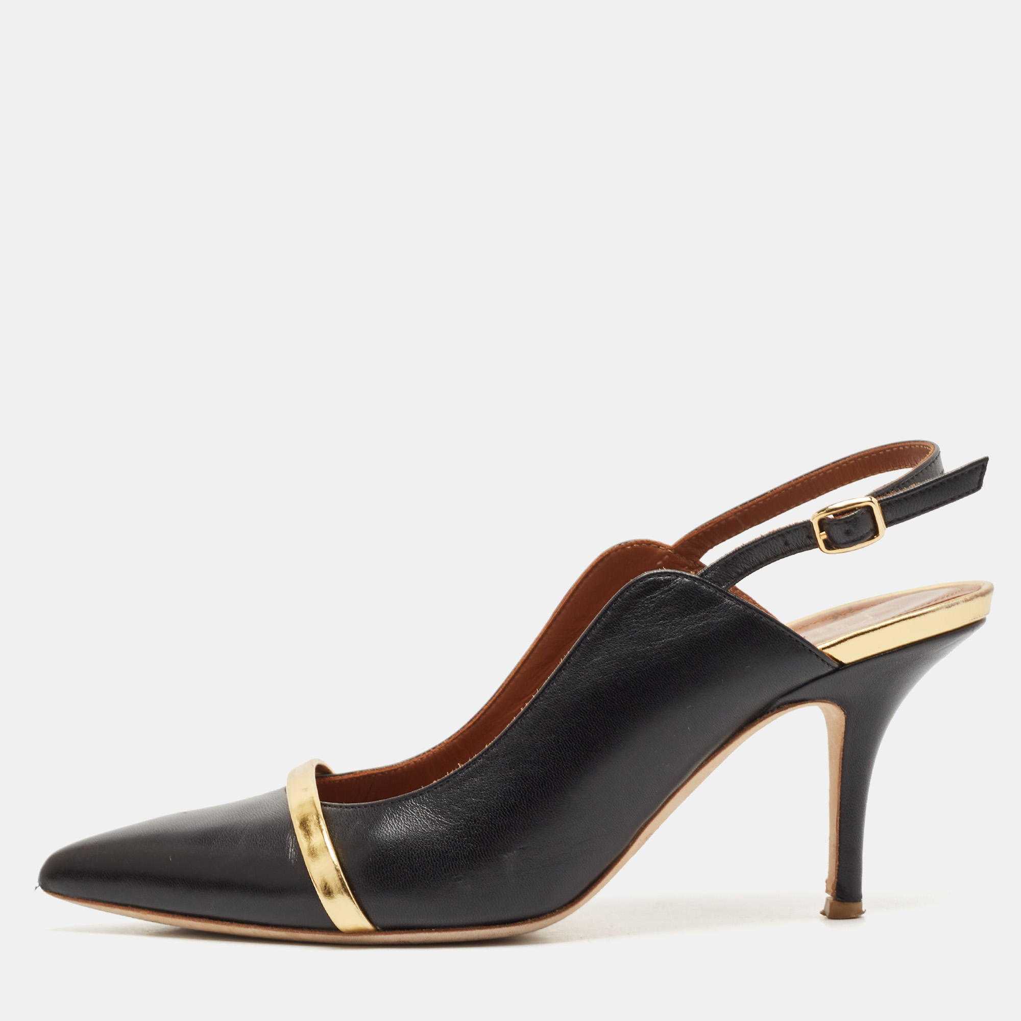 

Malone Souliers Black/Gold Leather Karlie Slingback Pumps Size