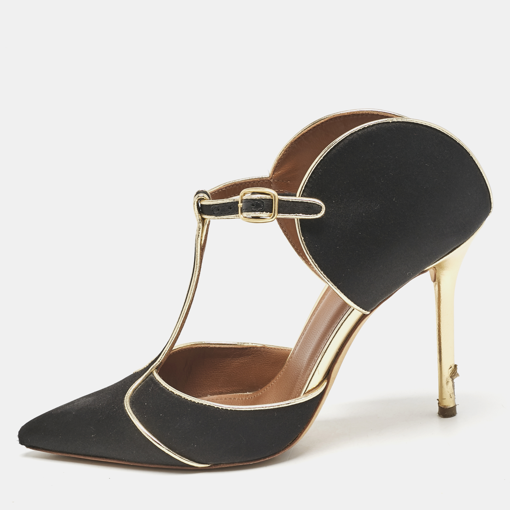 

Malone Souliers Black/Gold Satin and Leather Imogen Sandals Size