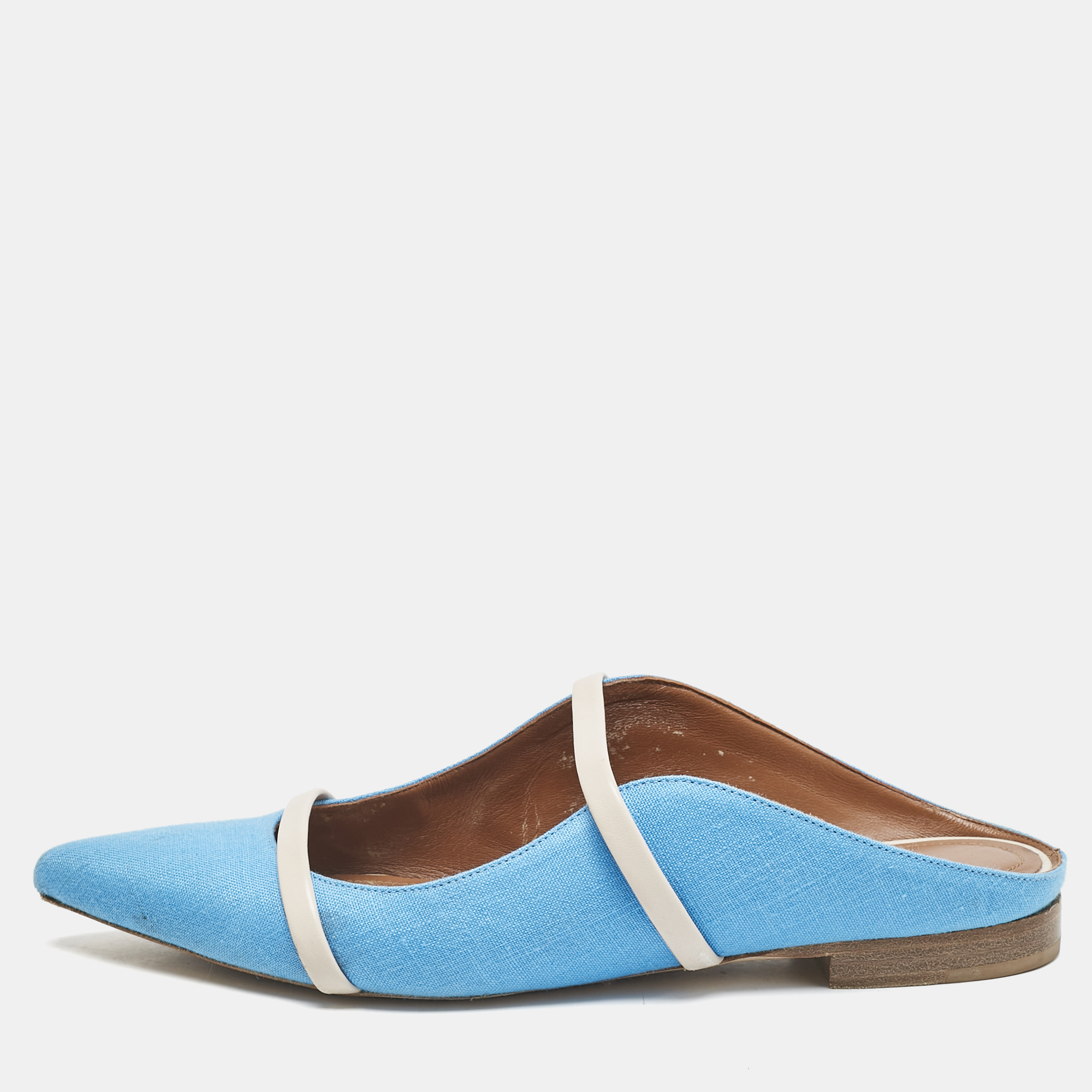 

Malone Souliers Blue/Grey Canvas and Leather Maureen Flats Size