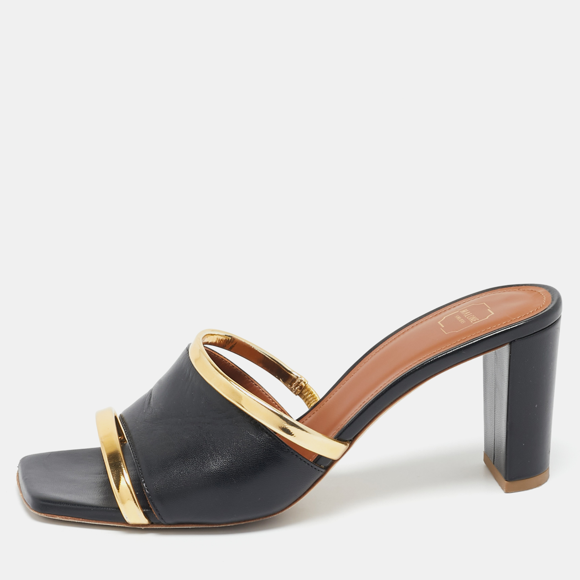 

Malone Souliers Black/Gold Leather Laney Demi Slide Sandals Size