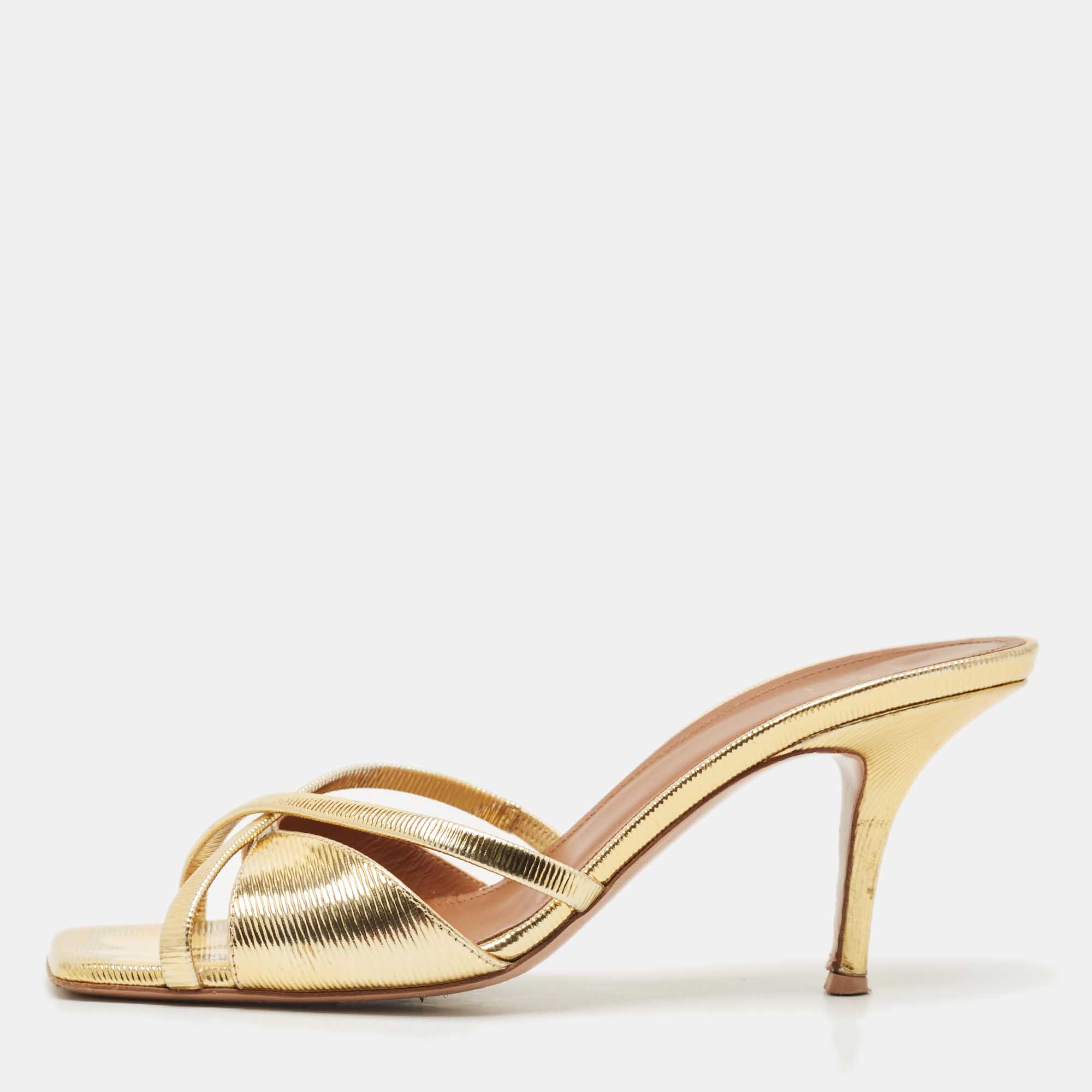 

Malone Souliers Gold Textured Leather Penn Slide Sandals Size