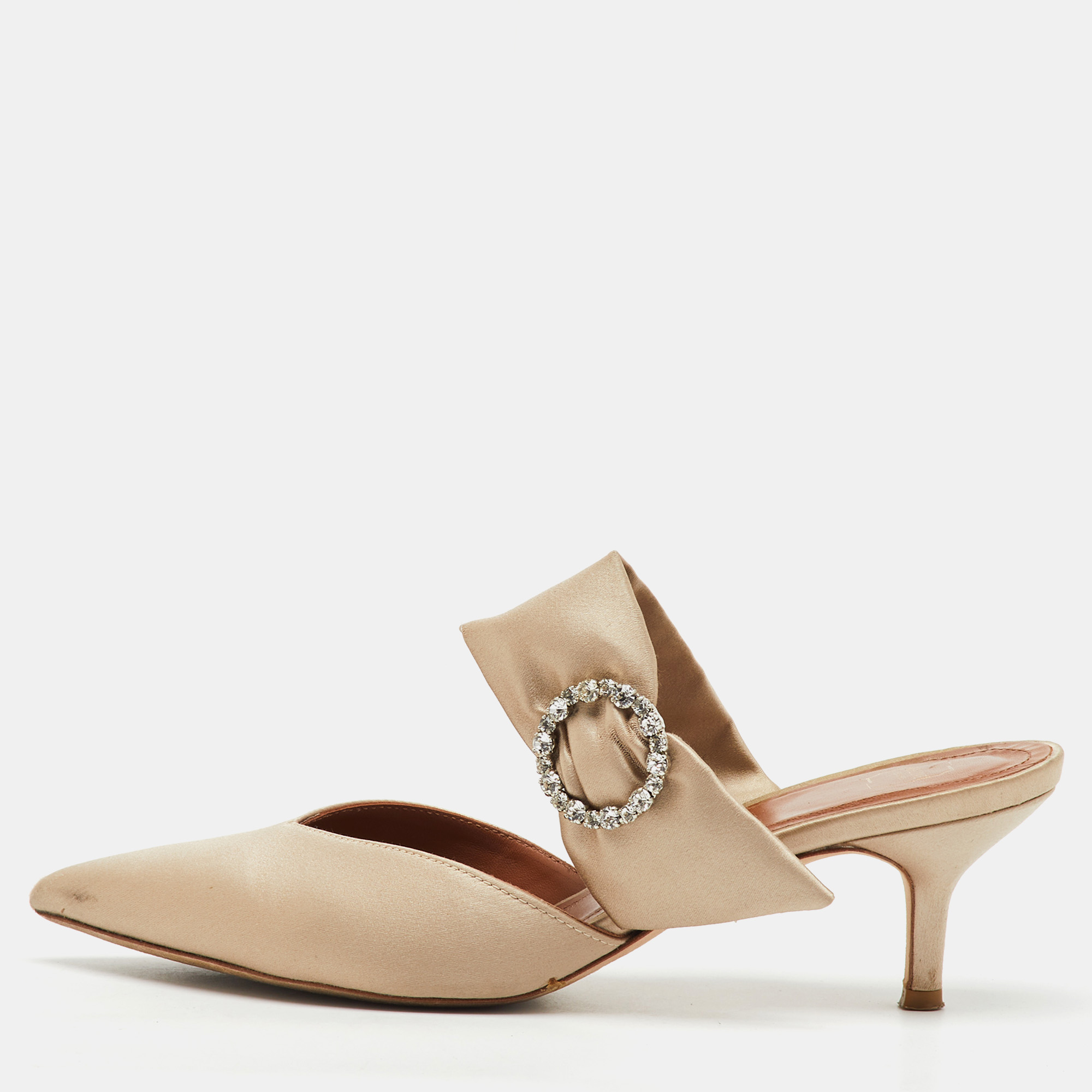 

Malone Souliers Beige Satin Maite 45 Crystal Embellished Mules Size