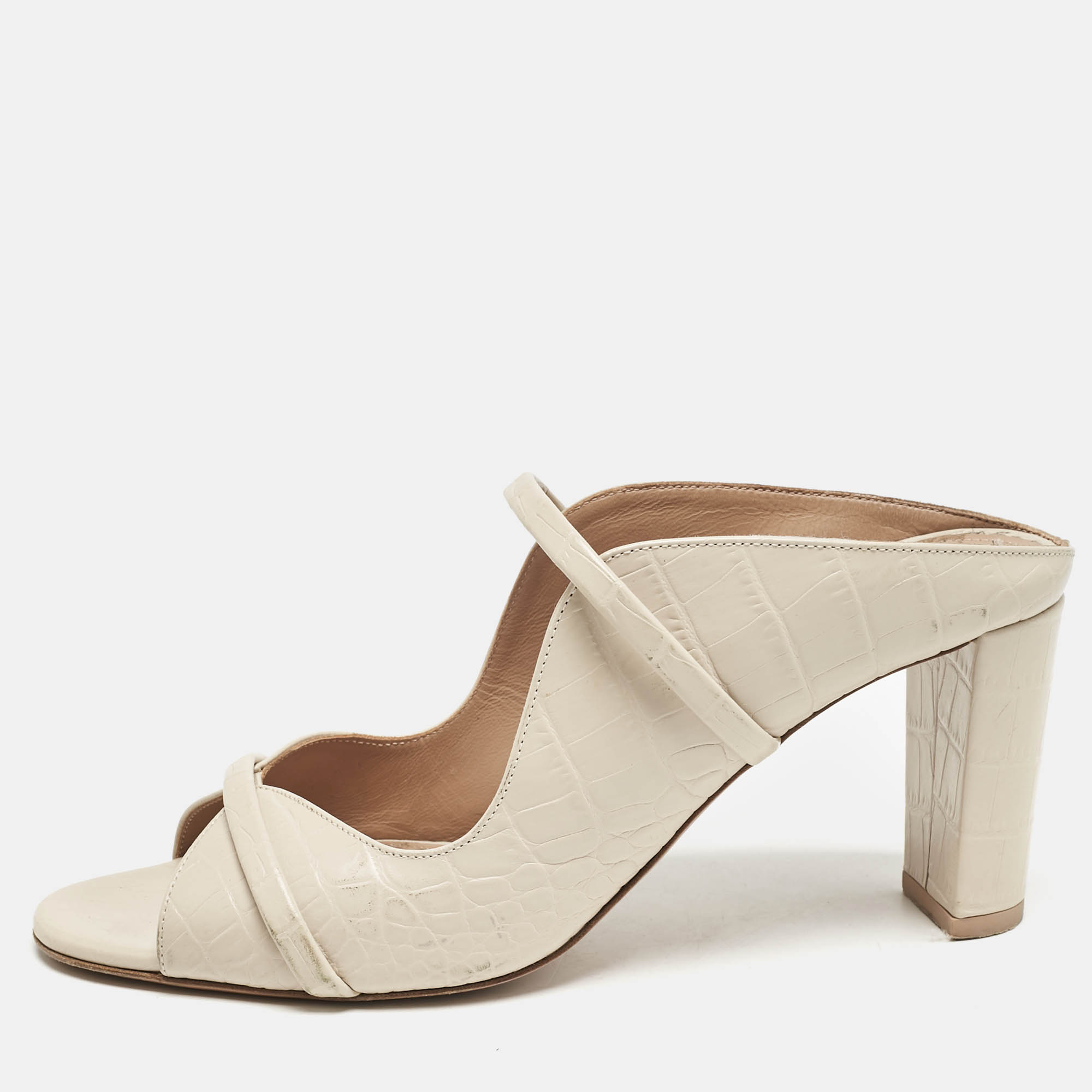 

Malone Souliers Beige Croc Embossed Leather Norah Block Heel Mules Size