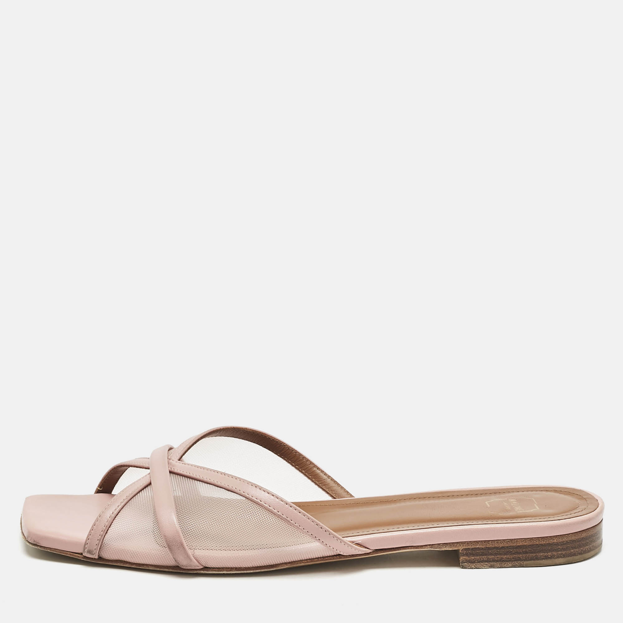 

Malone Souliers Pink Leather and Mesh Perla Flat Slides Size