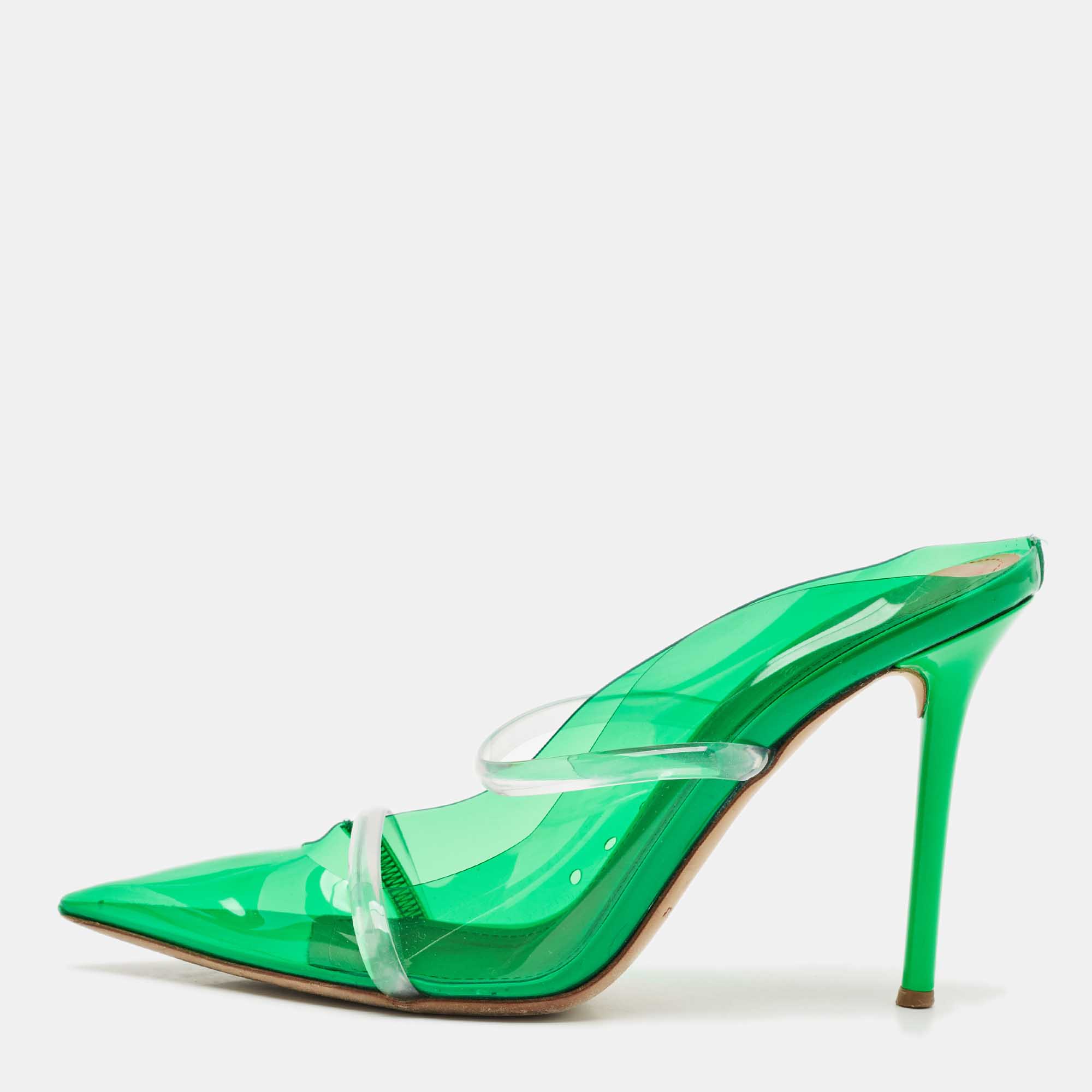 

Malone Souliers Green/Transparent PVC Maureen Pointed Toe Mules Size