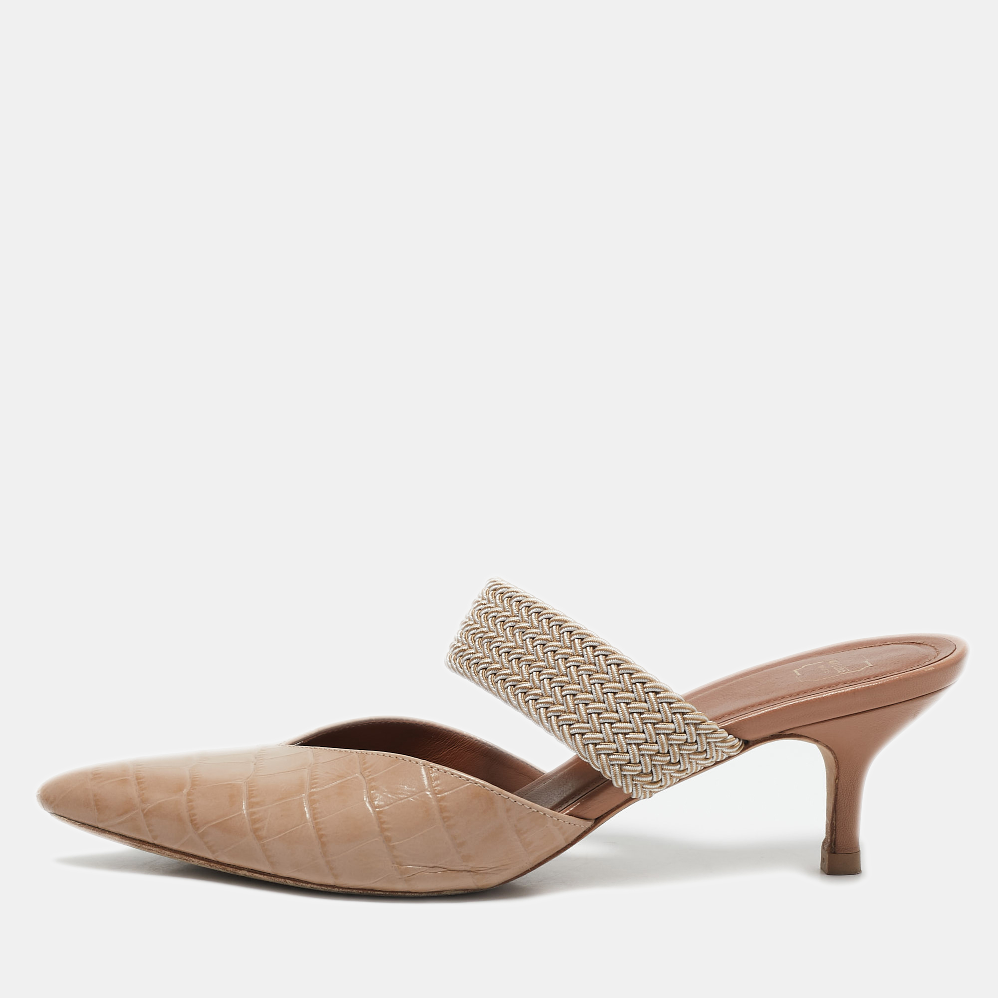 

Malone Souliers Beige Croc Embossed Leather Maite Mules Size