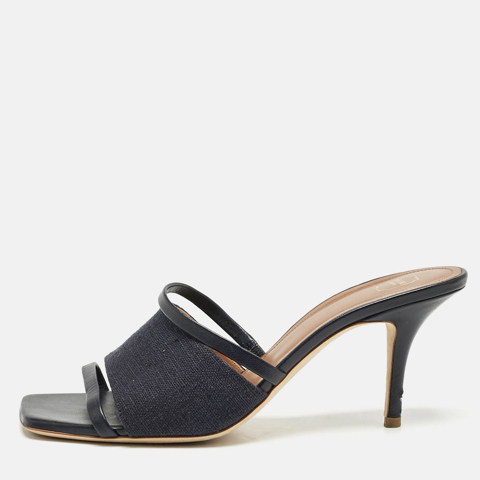 

Malone Souliers Navy Blue Canvas and Leather Laney Slide Sandals Size