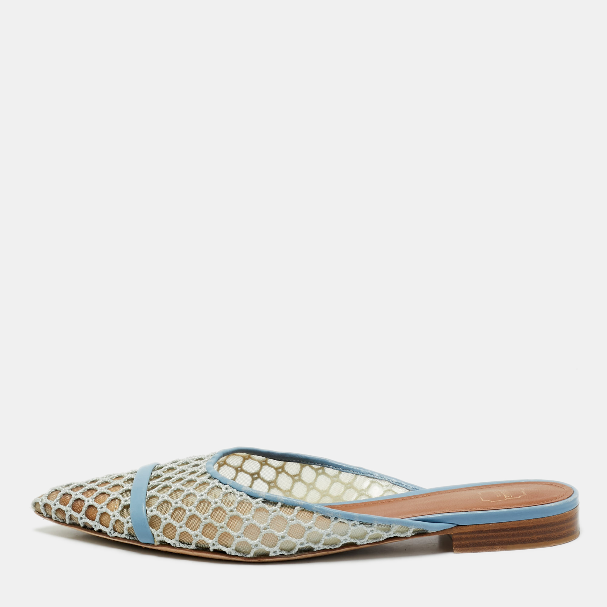 

Malone Souliers Blue Leather and Mesh Hari Flat Mules Size