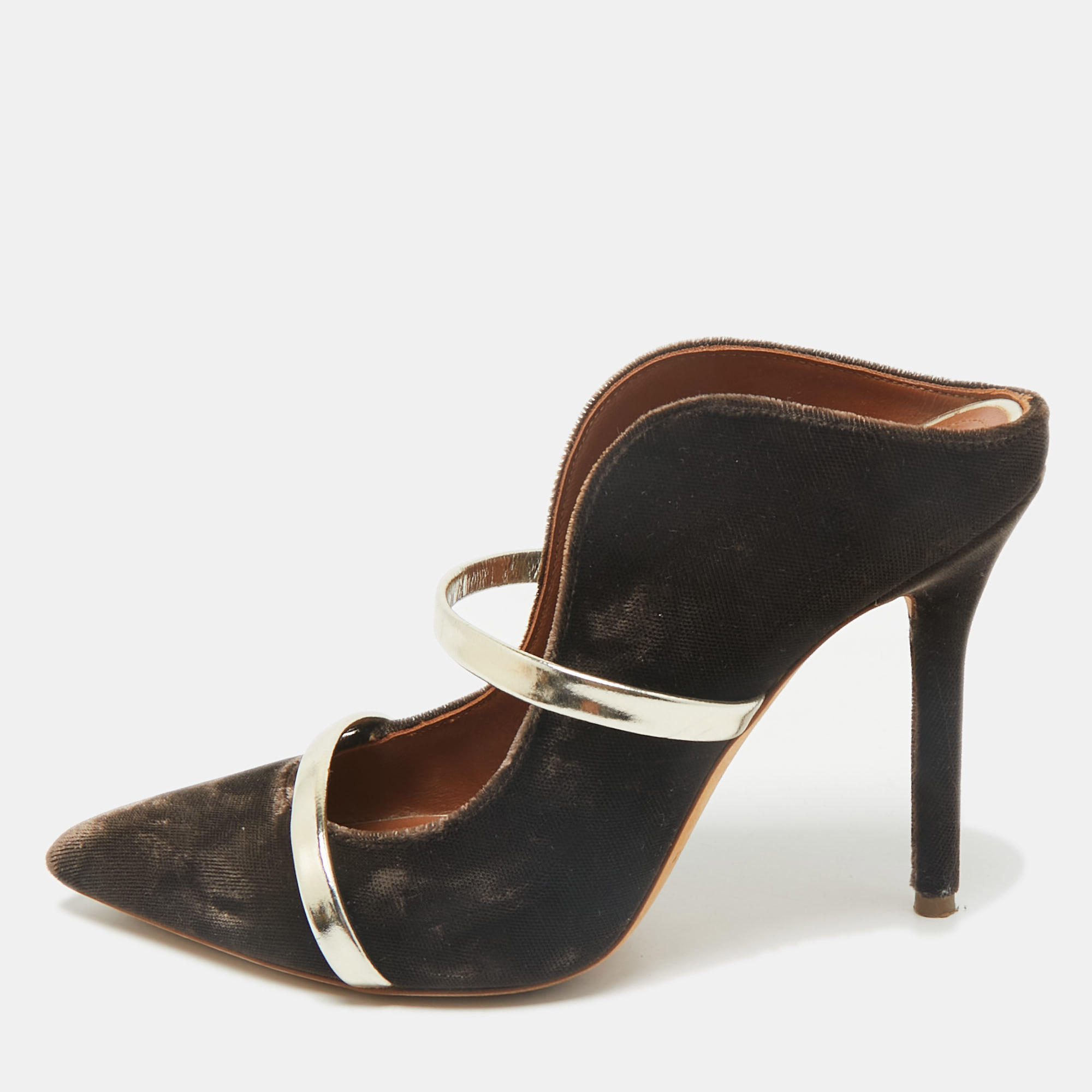 

Malone Souliers Brown/Gold Velvet and Leather Maureen Mules Size