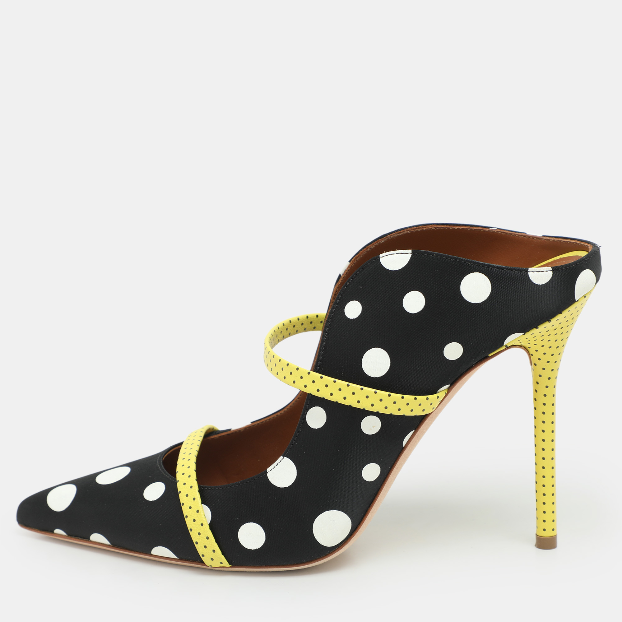 Pre-owned Malone Souliers X Emanuel Ungaro Black Polka Dots Nylon Maureen Pointed Toe Mules Size 38