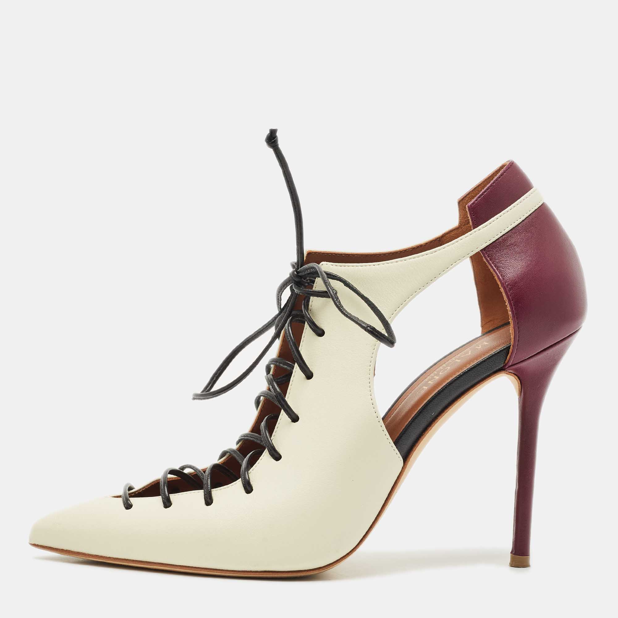 

Malone Souliers Off White/Purple Leather Montana Lace Up Pumps Size