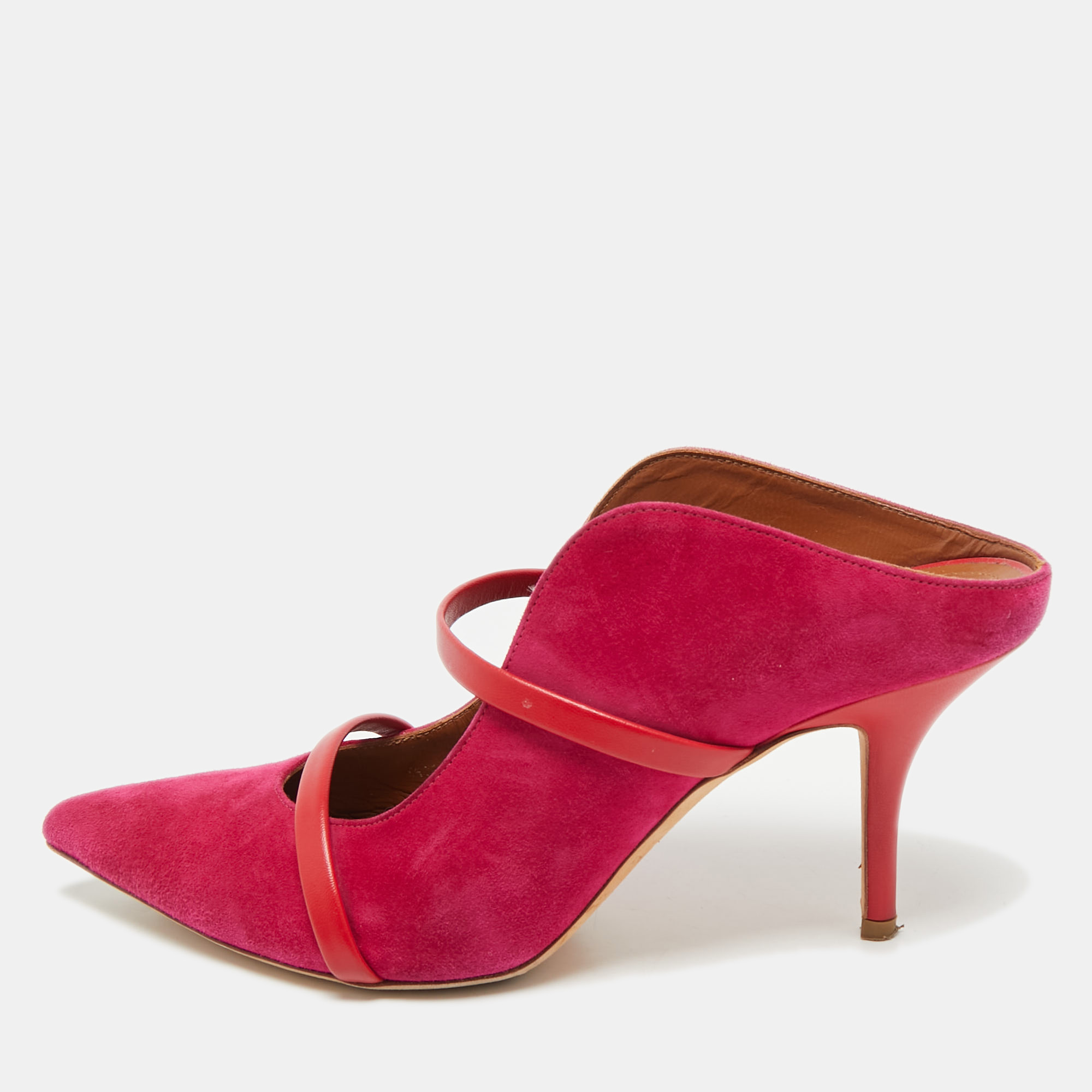 Pre-owned Malone Souliers Pink/red Suede Maureen Heel Mules Size 39