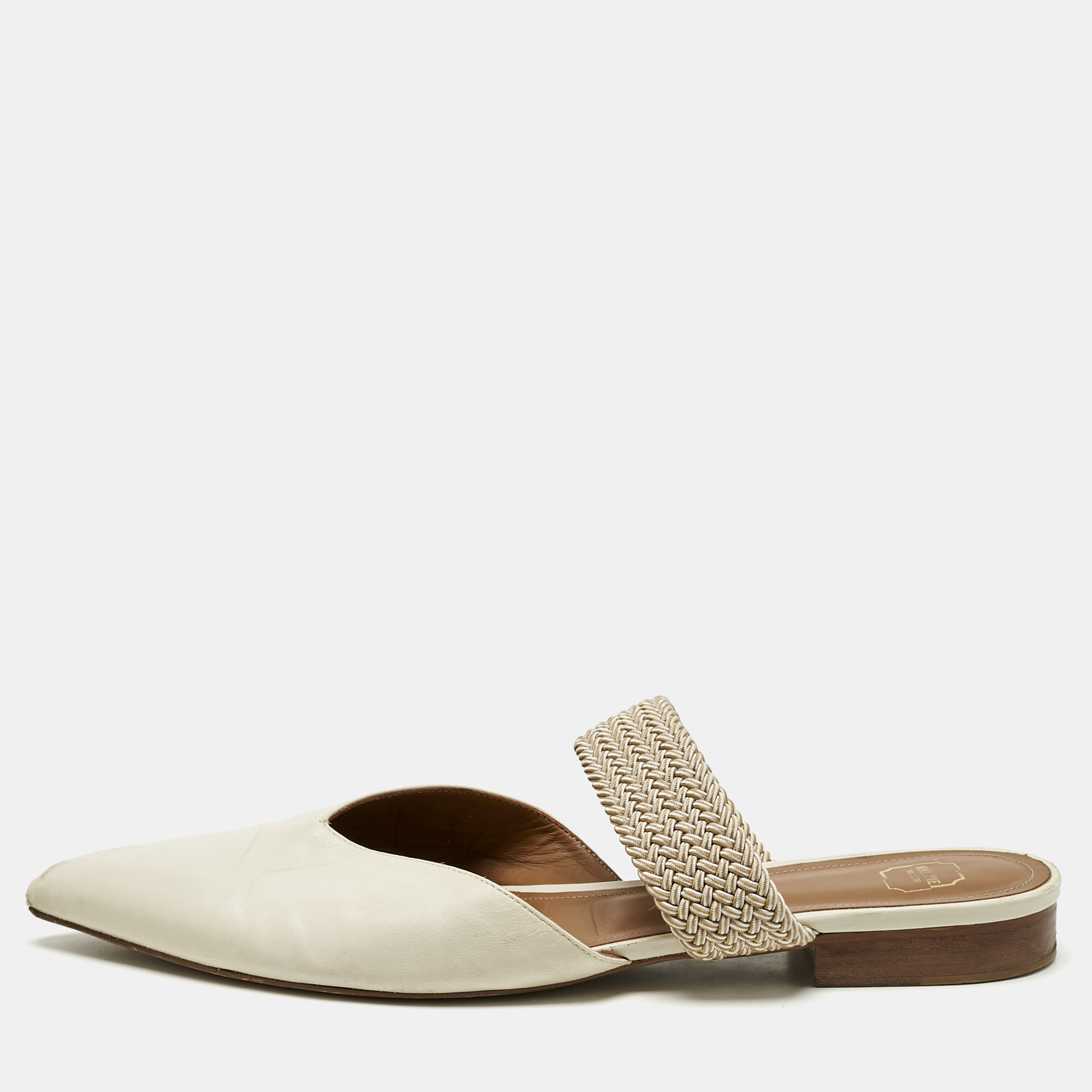 Pre-owned Malone Souliers Cream Leather And Elastic Maisie Mules Size 42 In White
