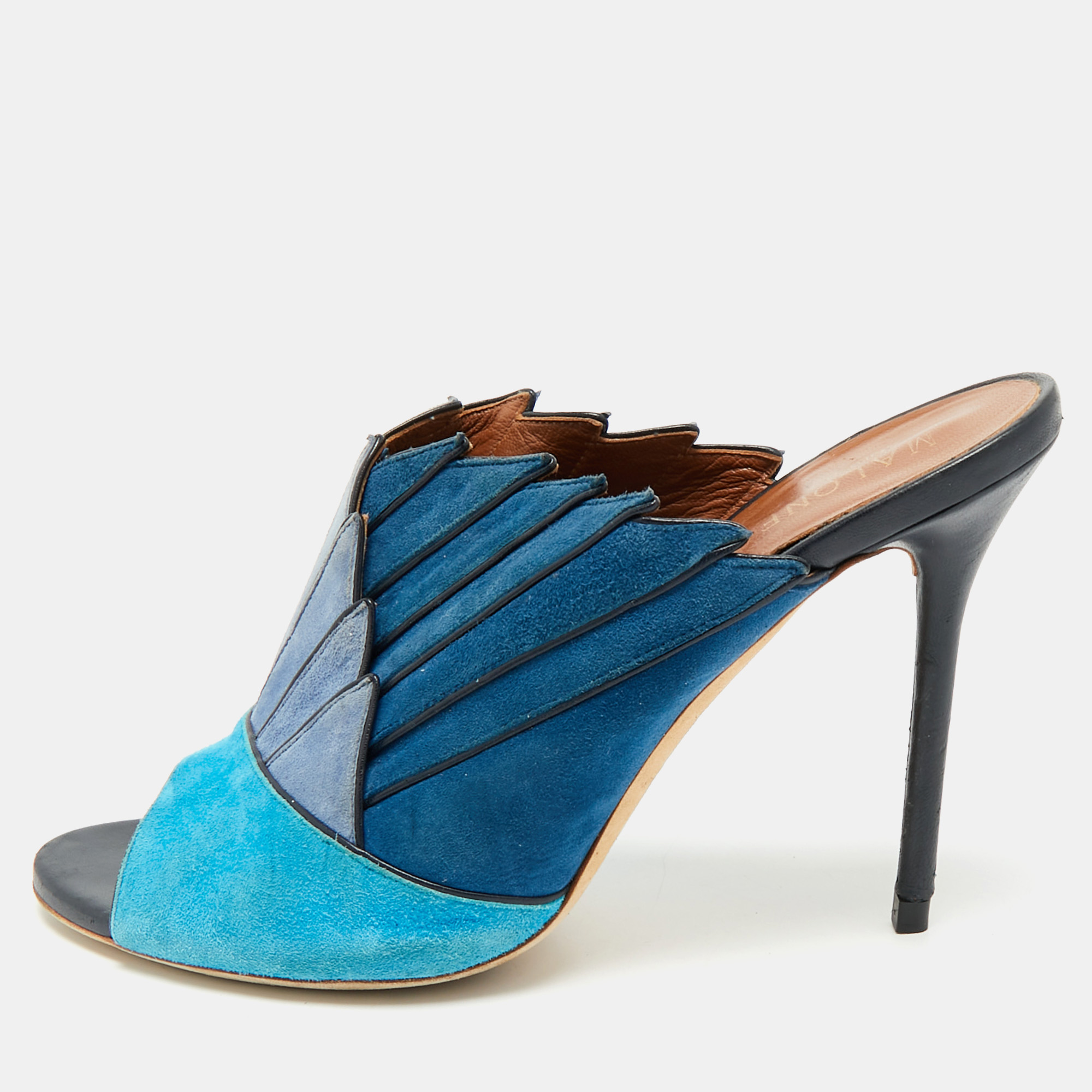 

Malone Souliers Blue Suede Colorblock Mules Size