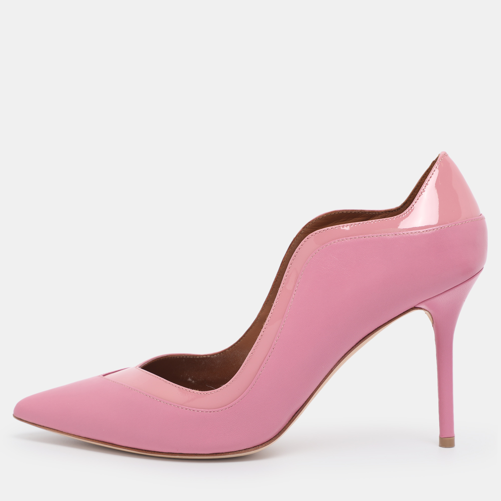 Pre-owned Malone Souliers Pink Leather And Patent Penelope Pointed Toe Pumps Size 39.5