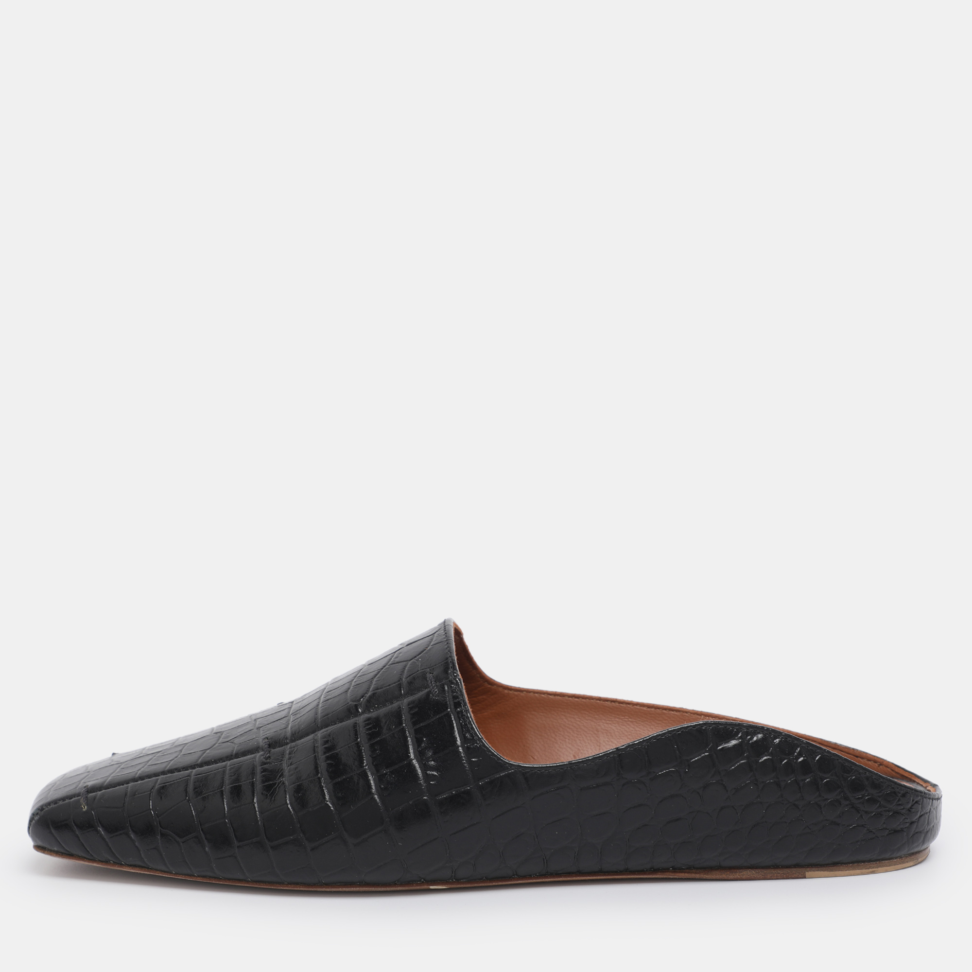 Pre-owned Malone Souliers X Deveaux New York Black Croc Embossed Leather Mules Size 35