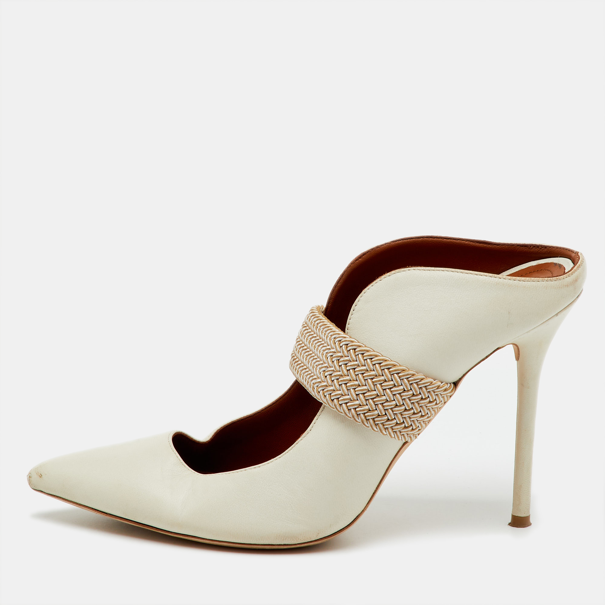Pre-owned Malone Souliers By Roy Luwolt Off White/beige Leather Mara Mules Size 39.5