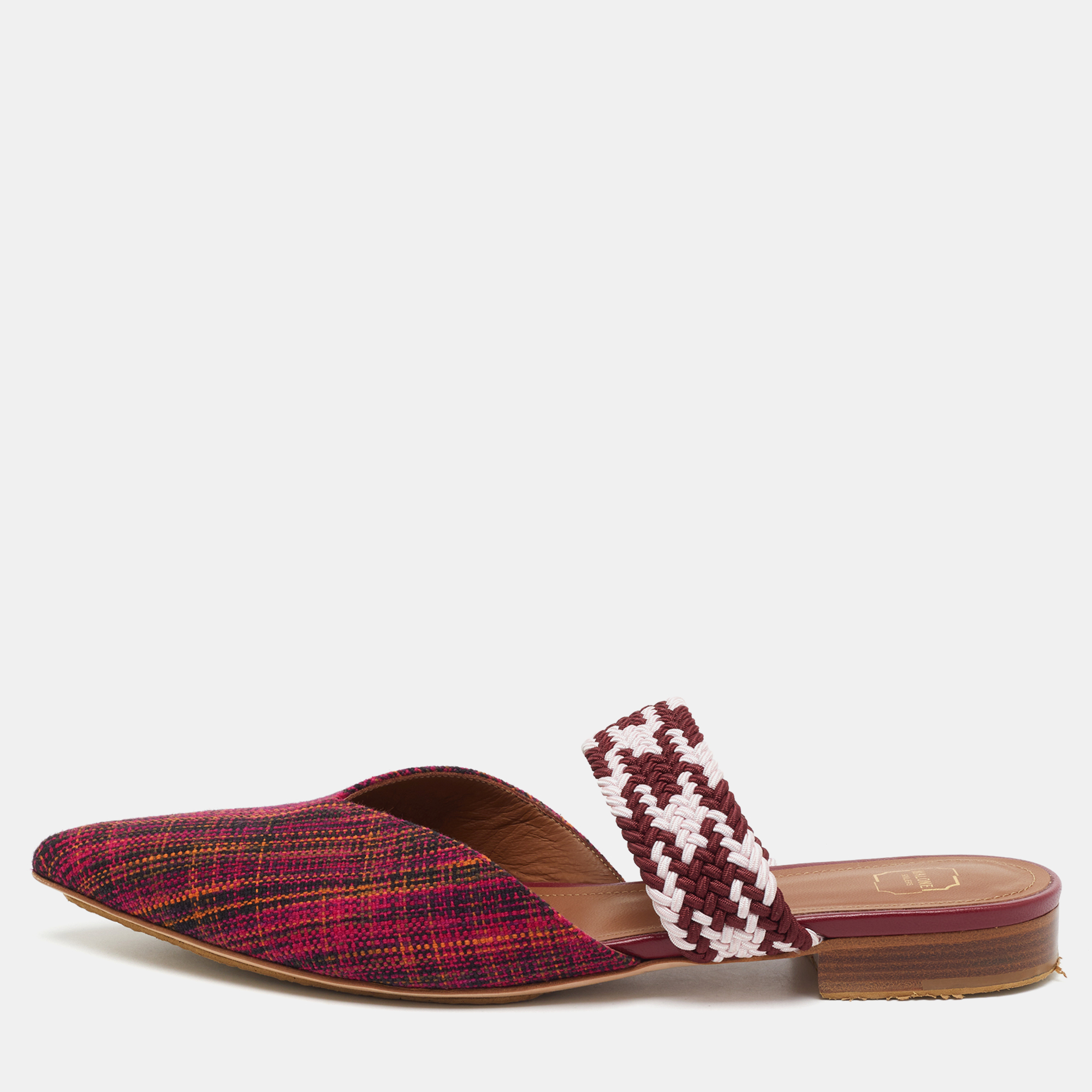 Pre-owned Malone Souliers Multicolor Check Canvas And Cord Maisie Flat Mules Size 39