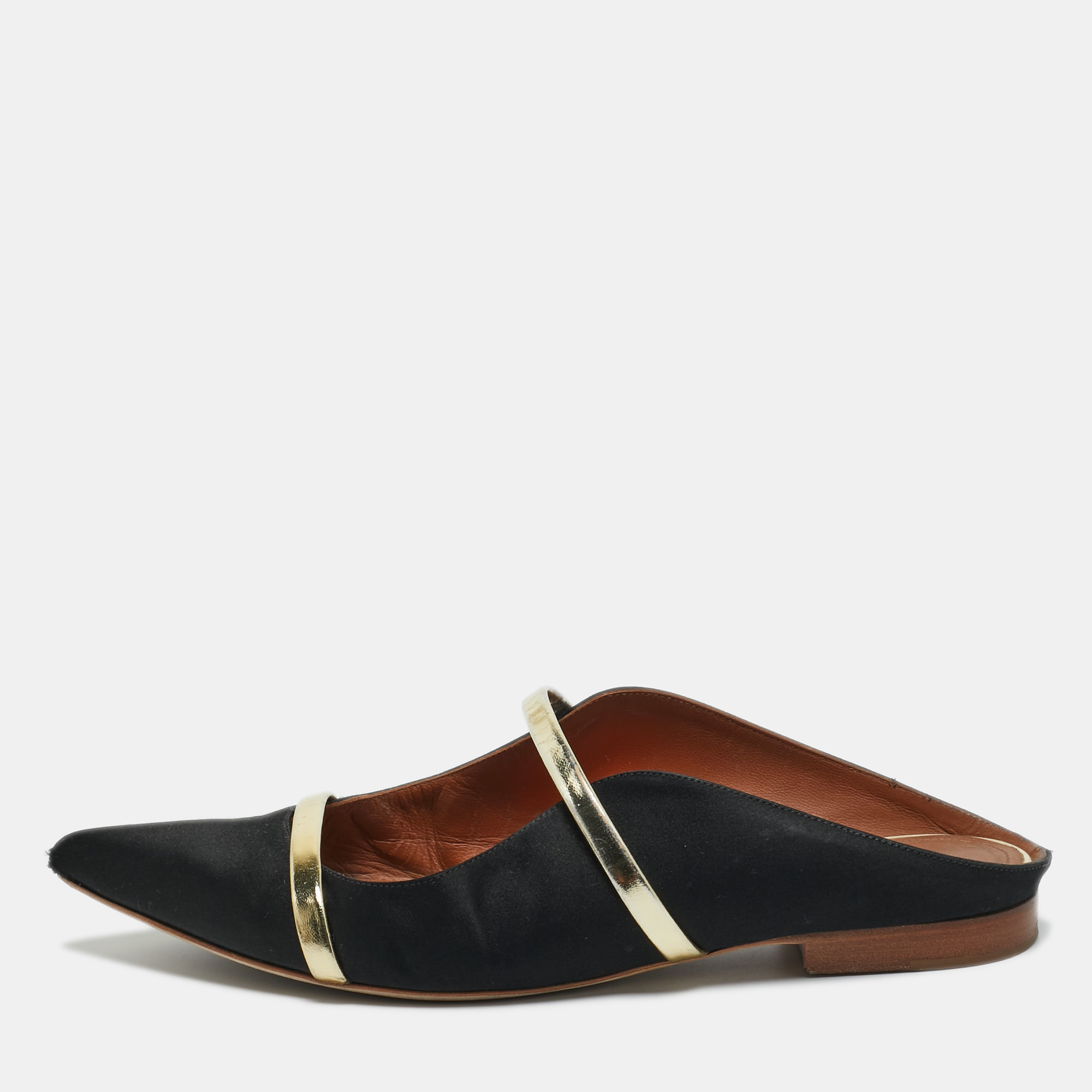 Pre-owned Malone Souliers Gold/black Leather And Satin Maureen Mule Sandals Size 37