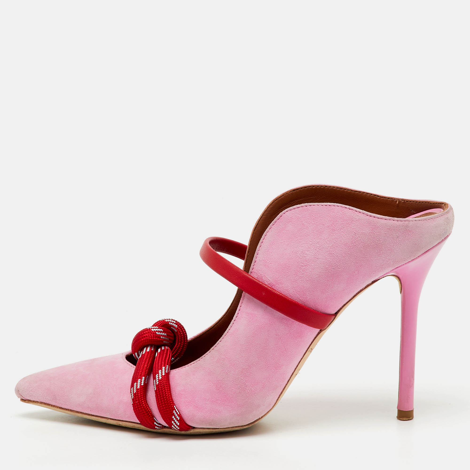 Pre-owned Malone Souliers By Roy Luwolt Pink/red Suede And Leather Knotted Rope Mules Size 36