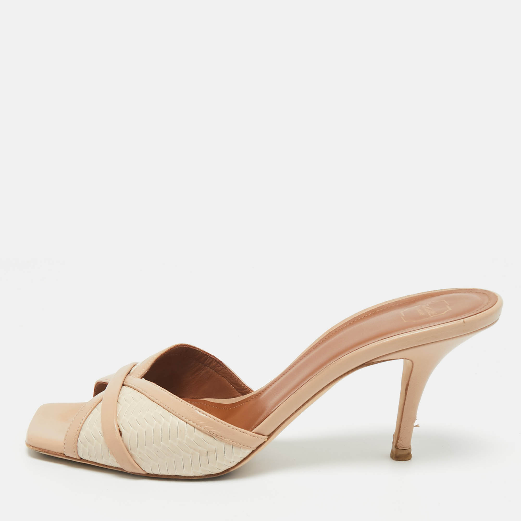 Pre-owned Malone Souliers Beige Leather Perla Mules Slide Sandals Size 38