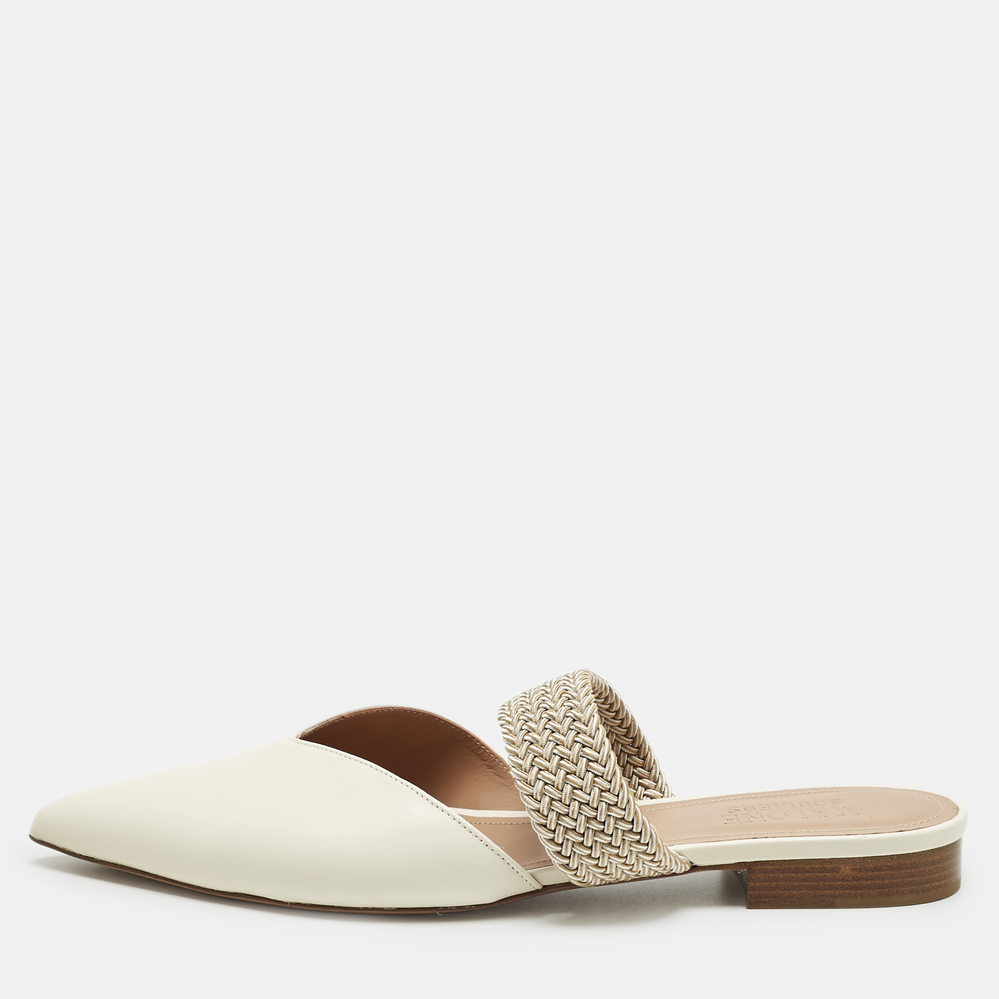 Pre-owned Malone Souliers Cream Croc Embossed Leather Maisie Mules Size 41.5 In White