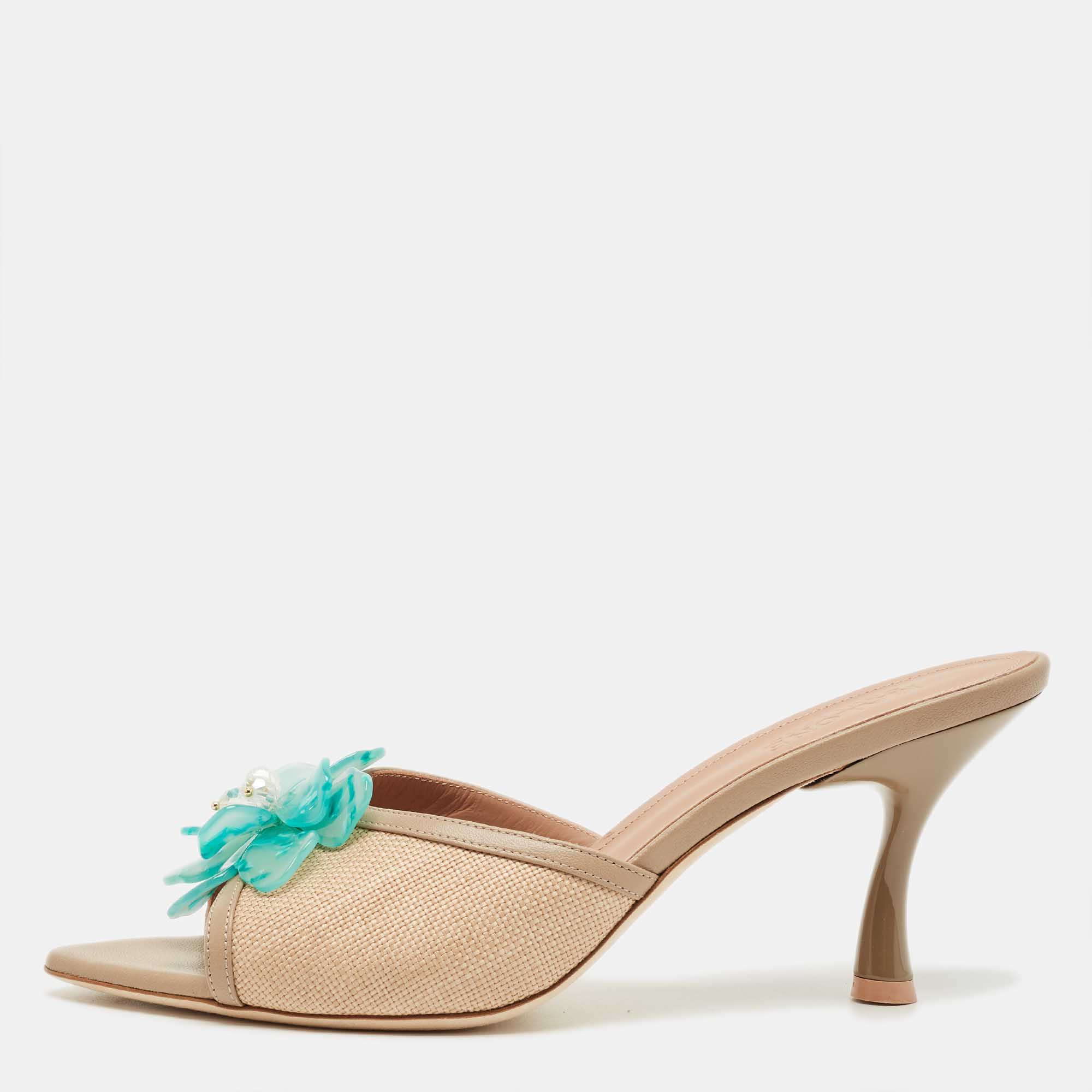 Pre-owned Malone Souliers Beige Raffia And Leather Cyd Sandals Size 40