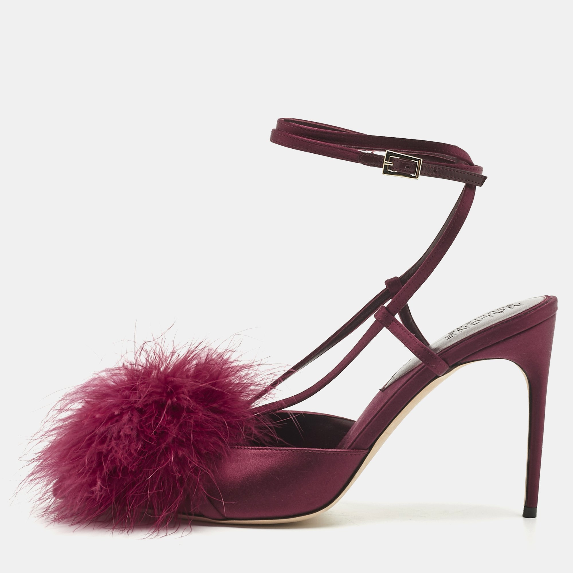 Pre-owned Malone Souliers Purple Fur And Satin Raffaella Pumps Size 40
