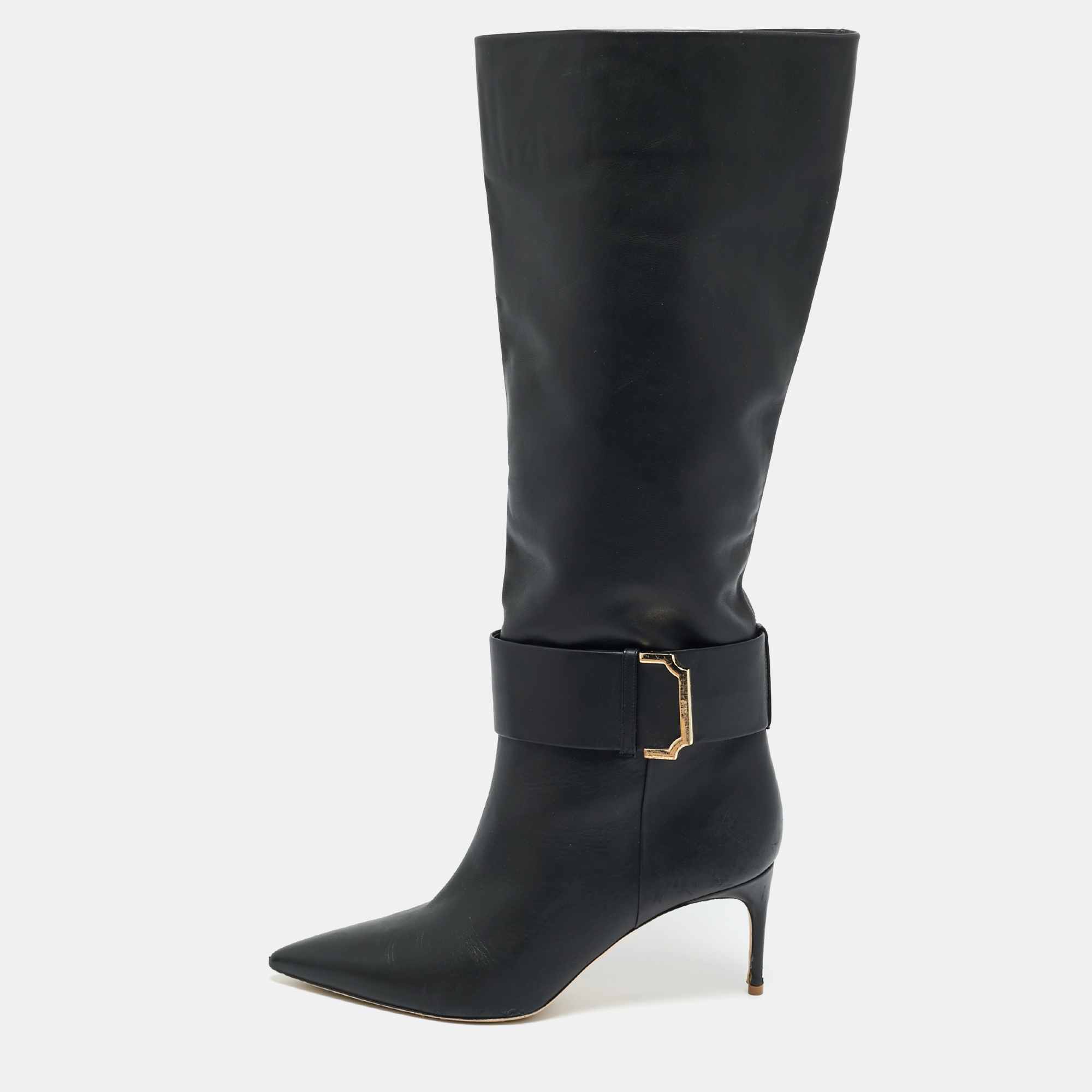 Pre-owned Malone Souliers Black Leather Silvana Knee Length Boots Size 40