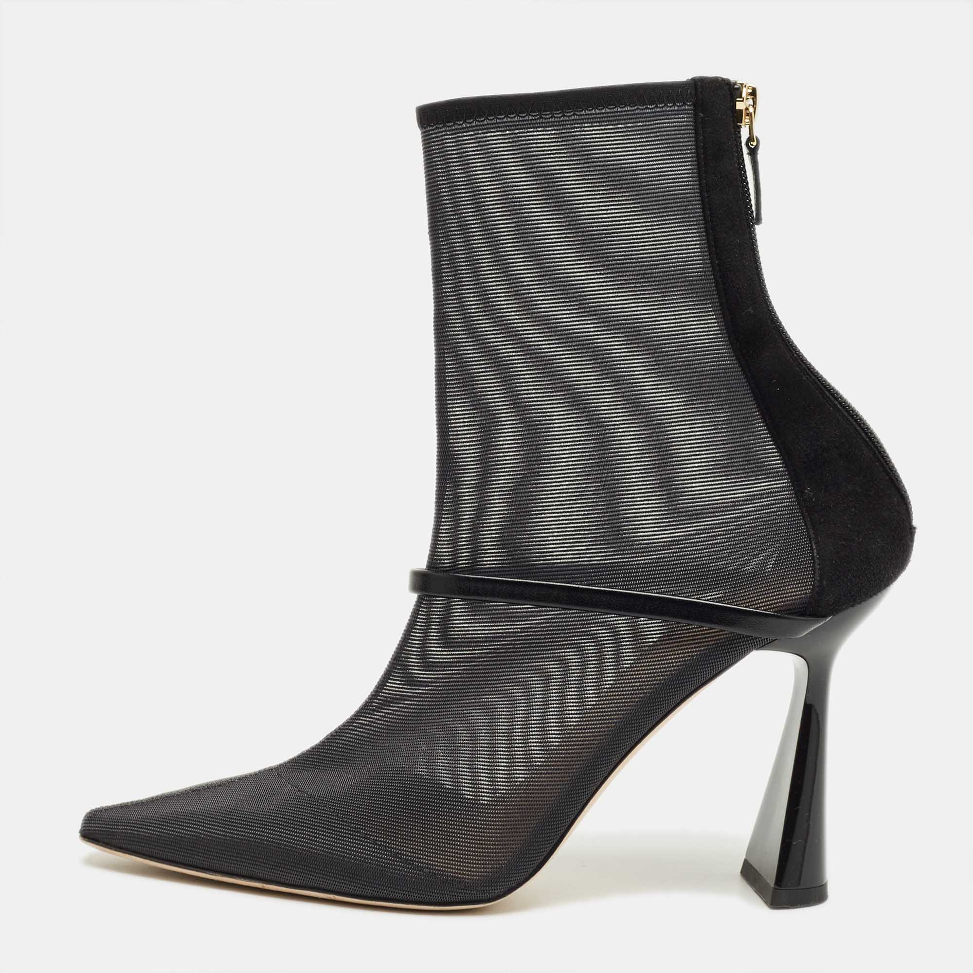 

Malone Souliers Black Leather and Mesh Ankle Length Boots Size