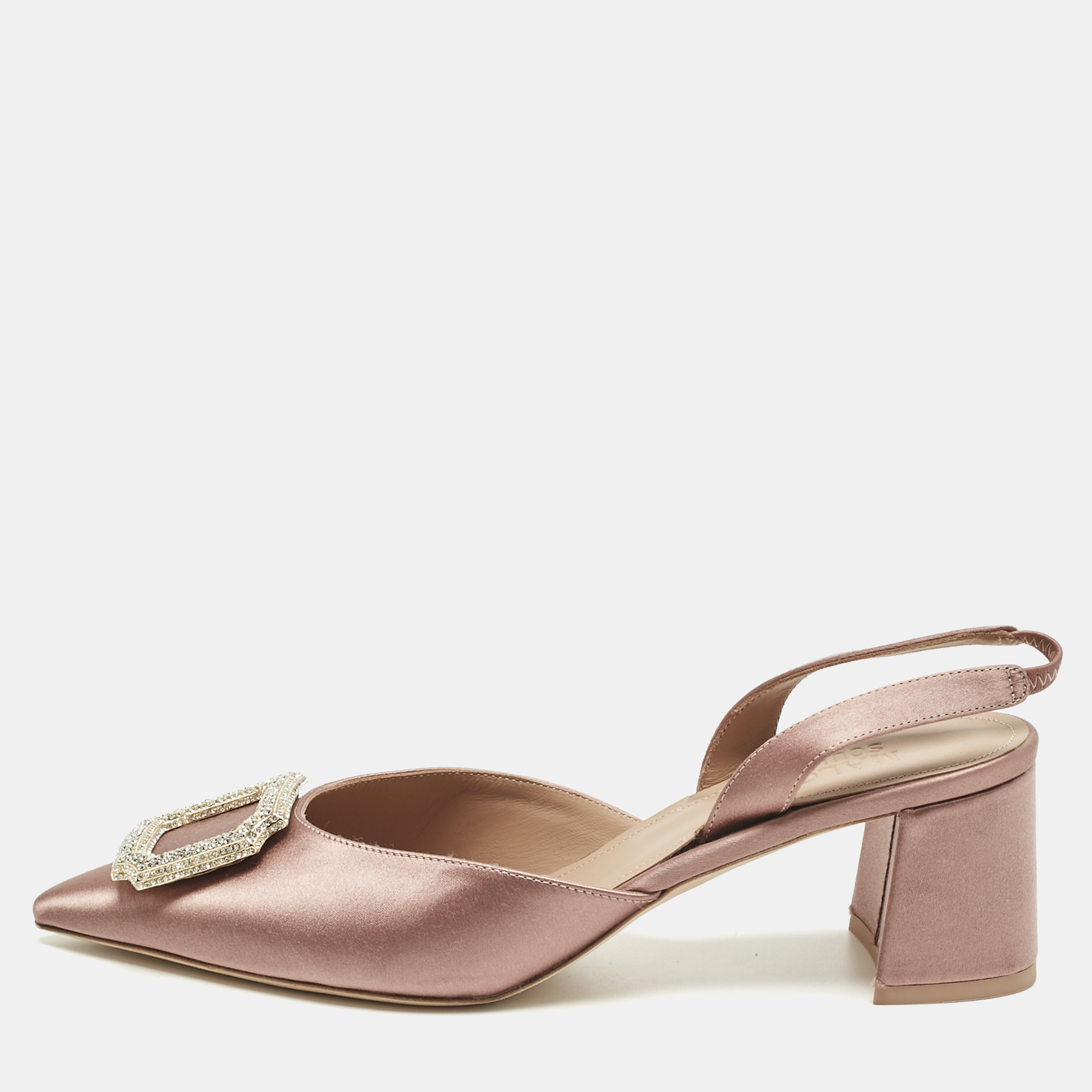 Pre-owned Malone Souliers Rose Gold Satin Marion Slingback Pumps Size 39