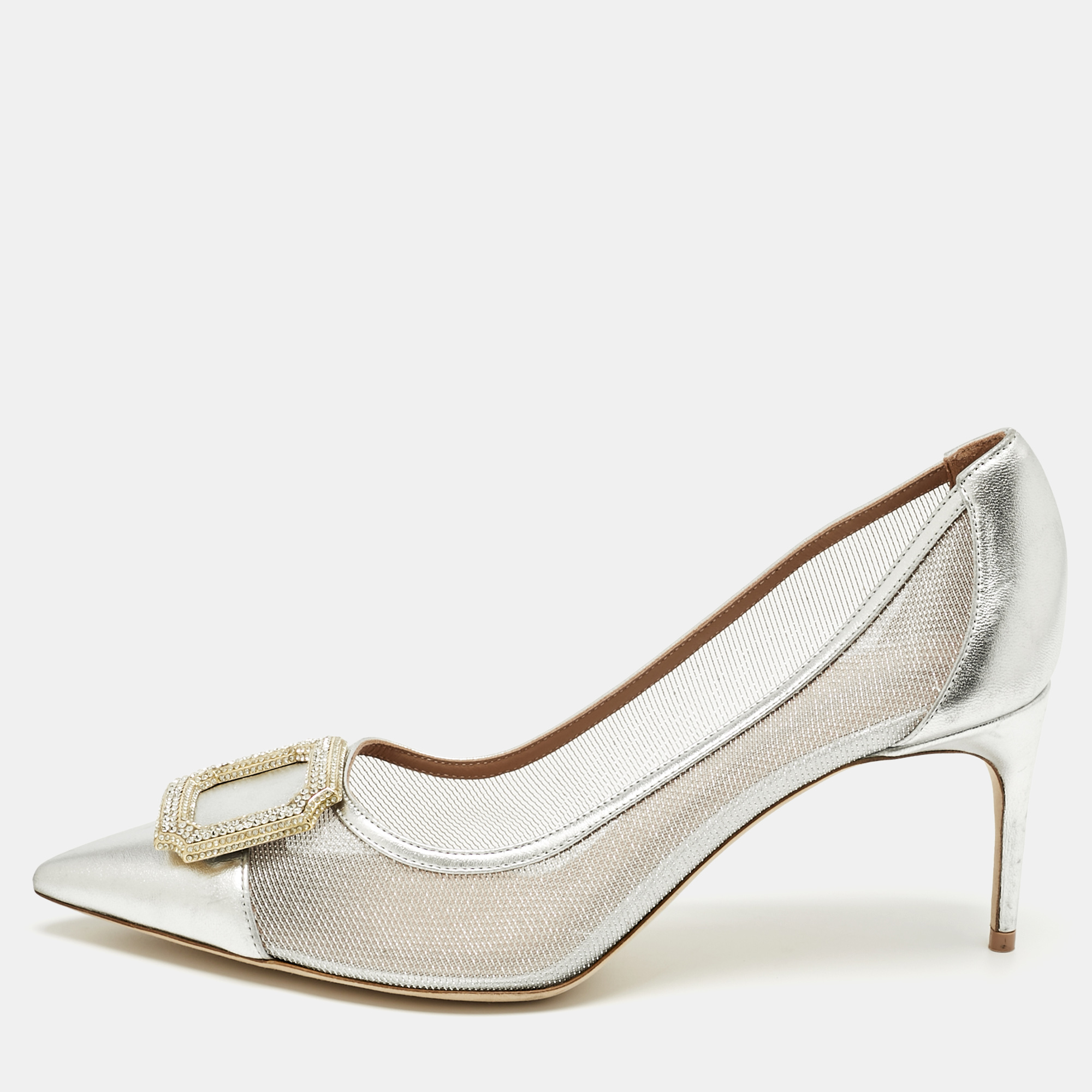 

Malone Souliers Silver Leather and Mesh Monroe Pumps Size
