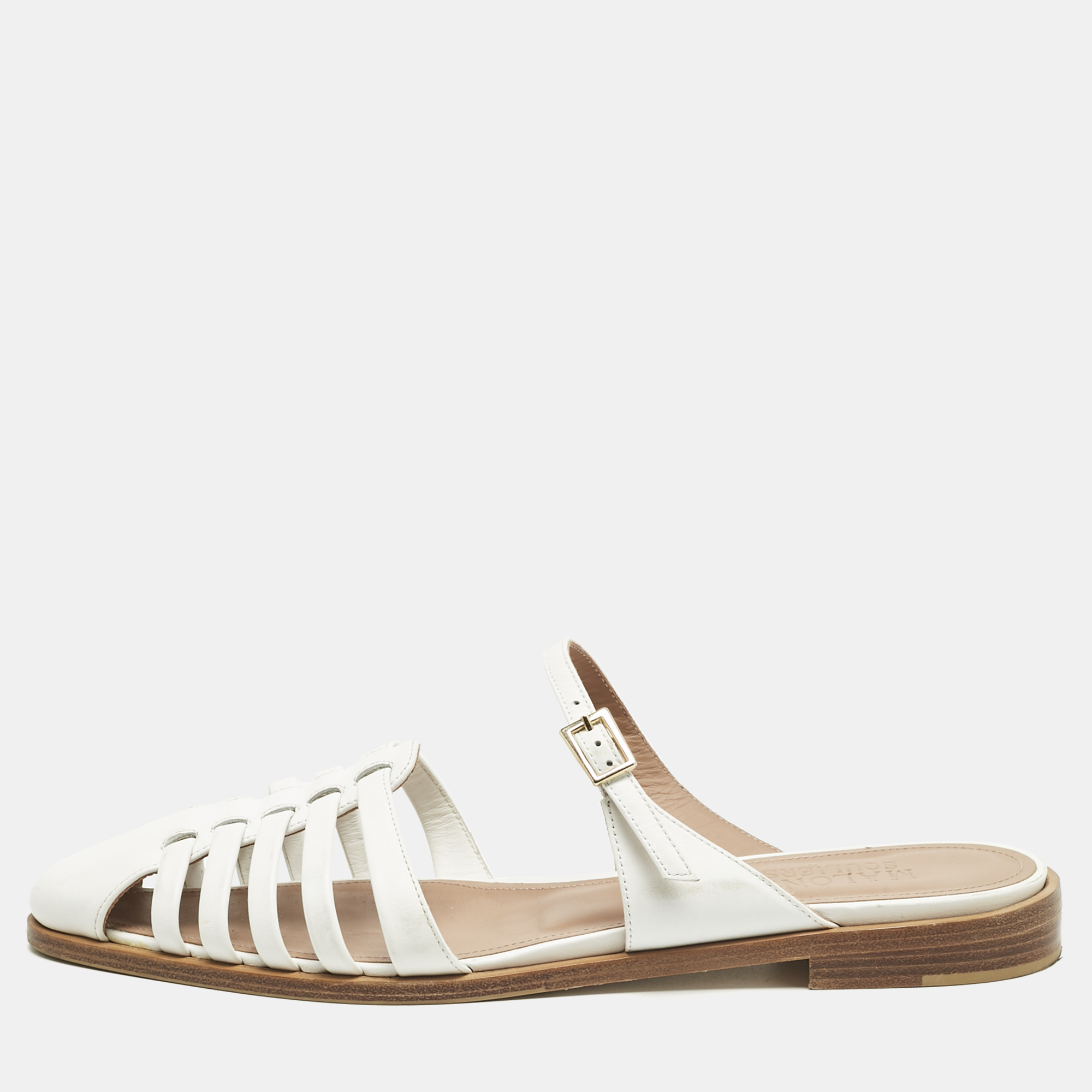 

Malone Souliers White Leather Eleonora Flat Mules Size
