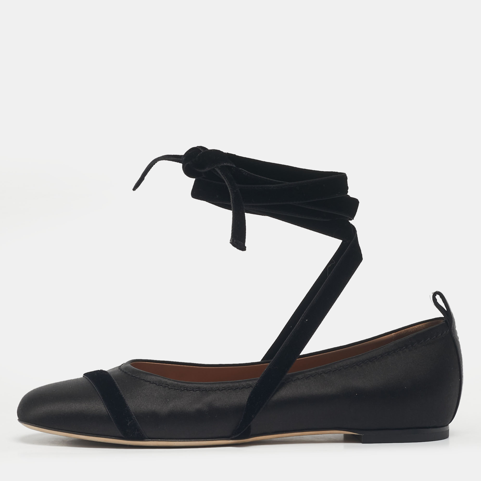 

Malone Souliers Black Satin Spncer Ankle Wrap Ballet Flats Size