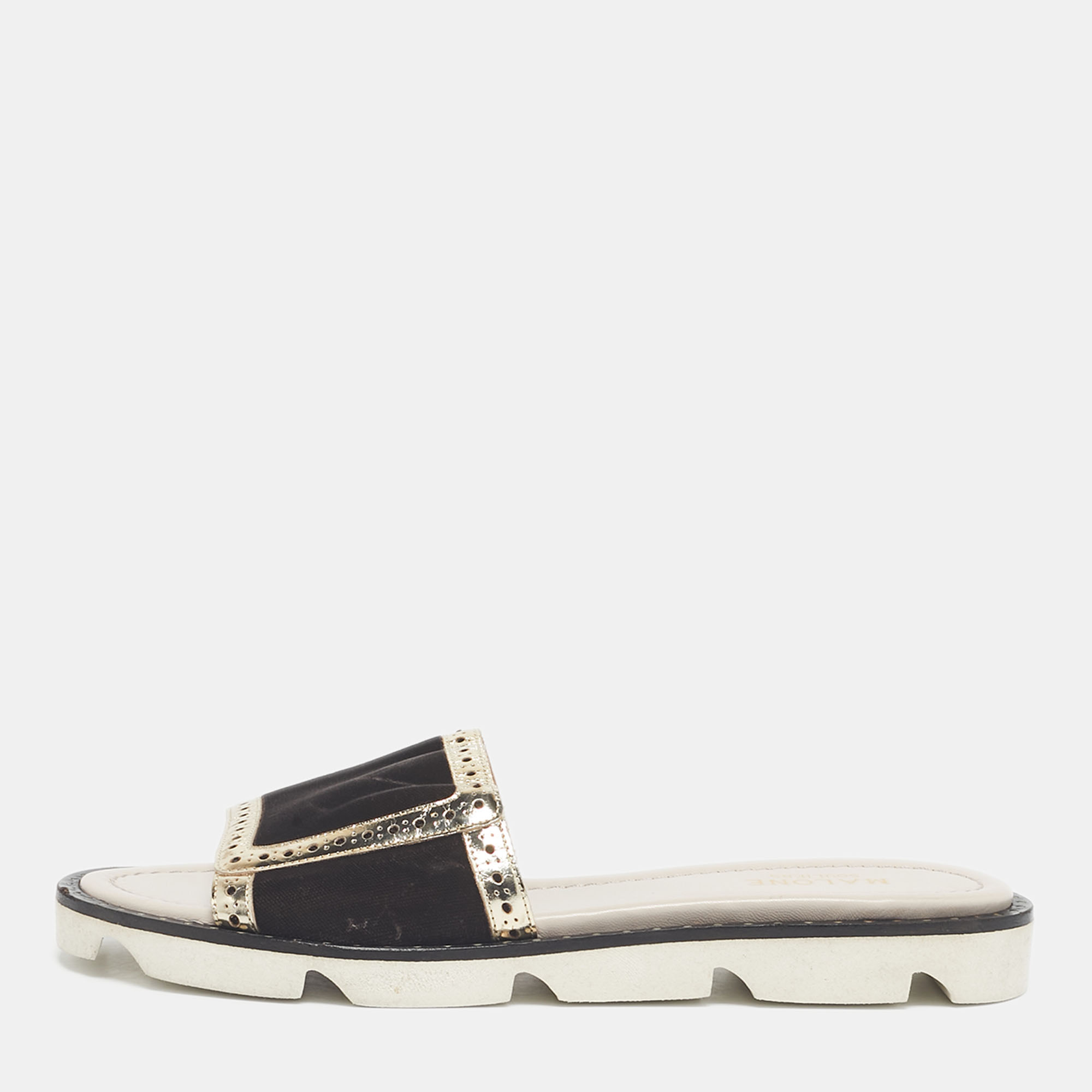

Malone Souliers Brown/Metallic Velvet and Foil Leather Flat Slides Size, Burgundy