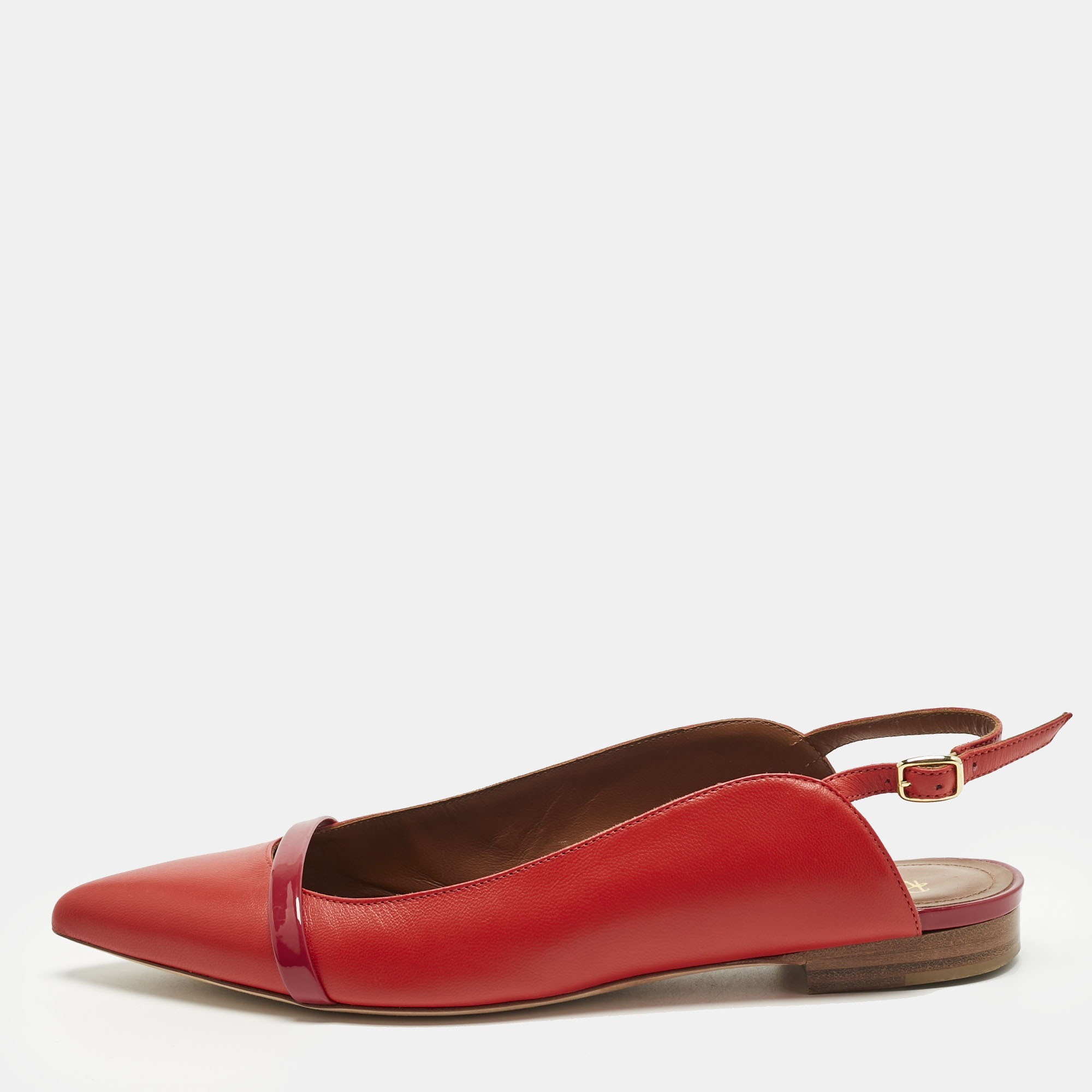 Pre-owned Malone Souliers X Roy Luwolt Red Leather Marion Luwolt Flat Slingback Sandals Size 37
