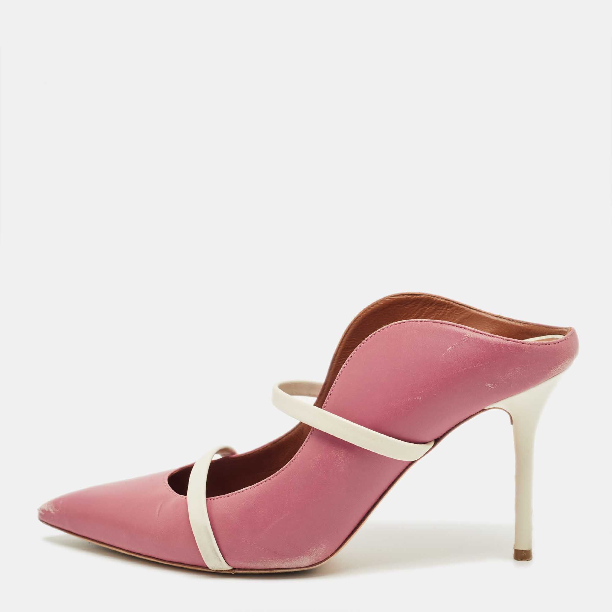 Pre-owned Malone Souliers Pink Leather Maureen Mules Size 40