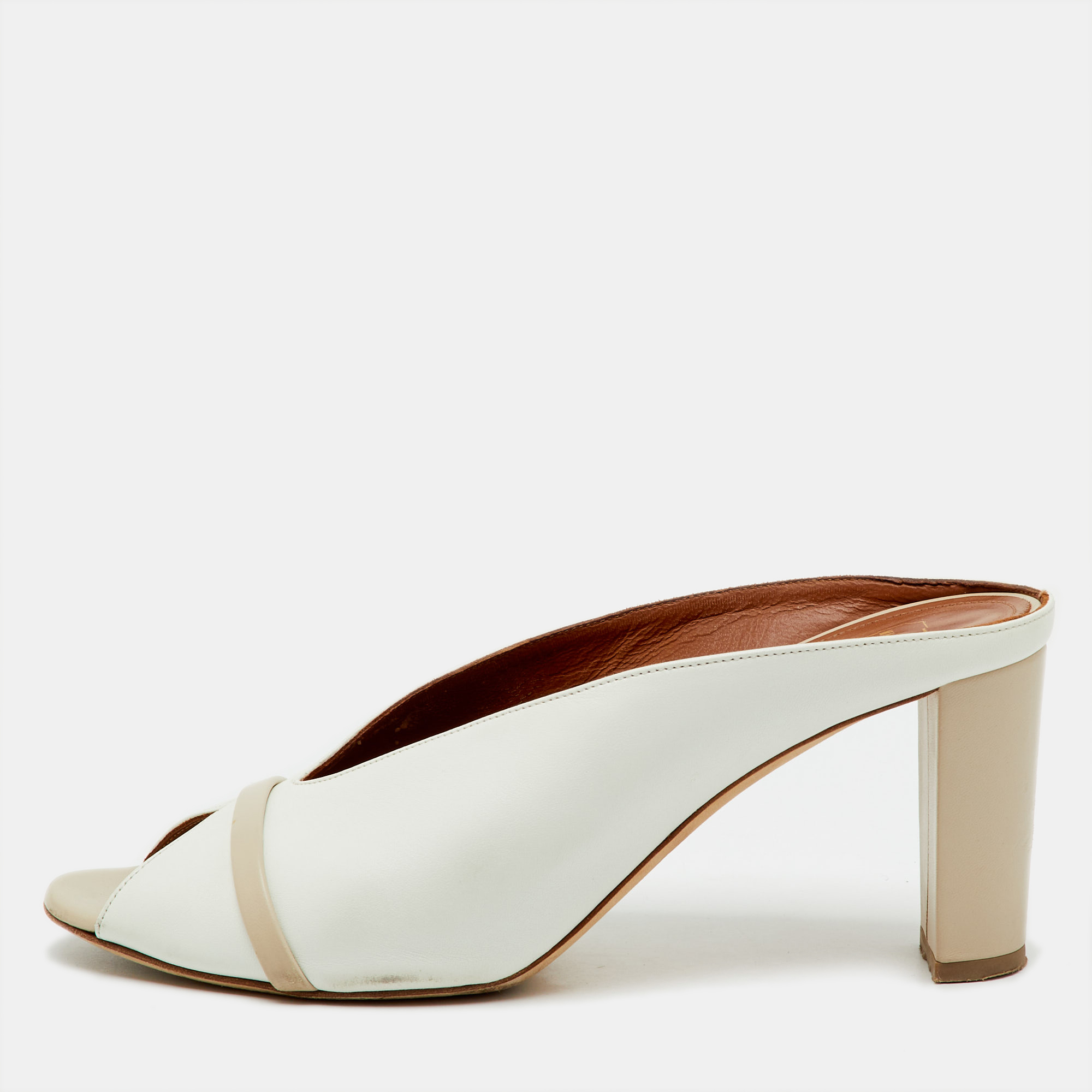 

Malone Souliers White/Beige Leather Ciara Peep Toe Mules Size