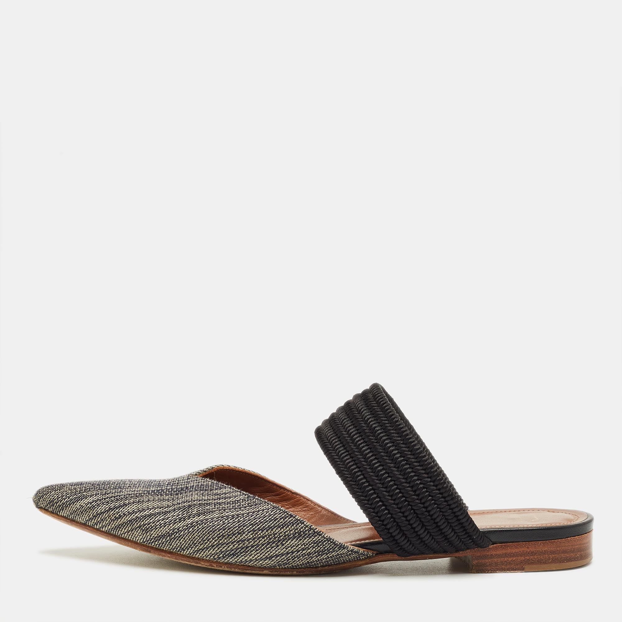 

Malone Souliers Beige/Black Canvas Maisie Mules Size