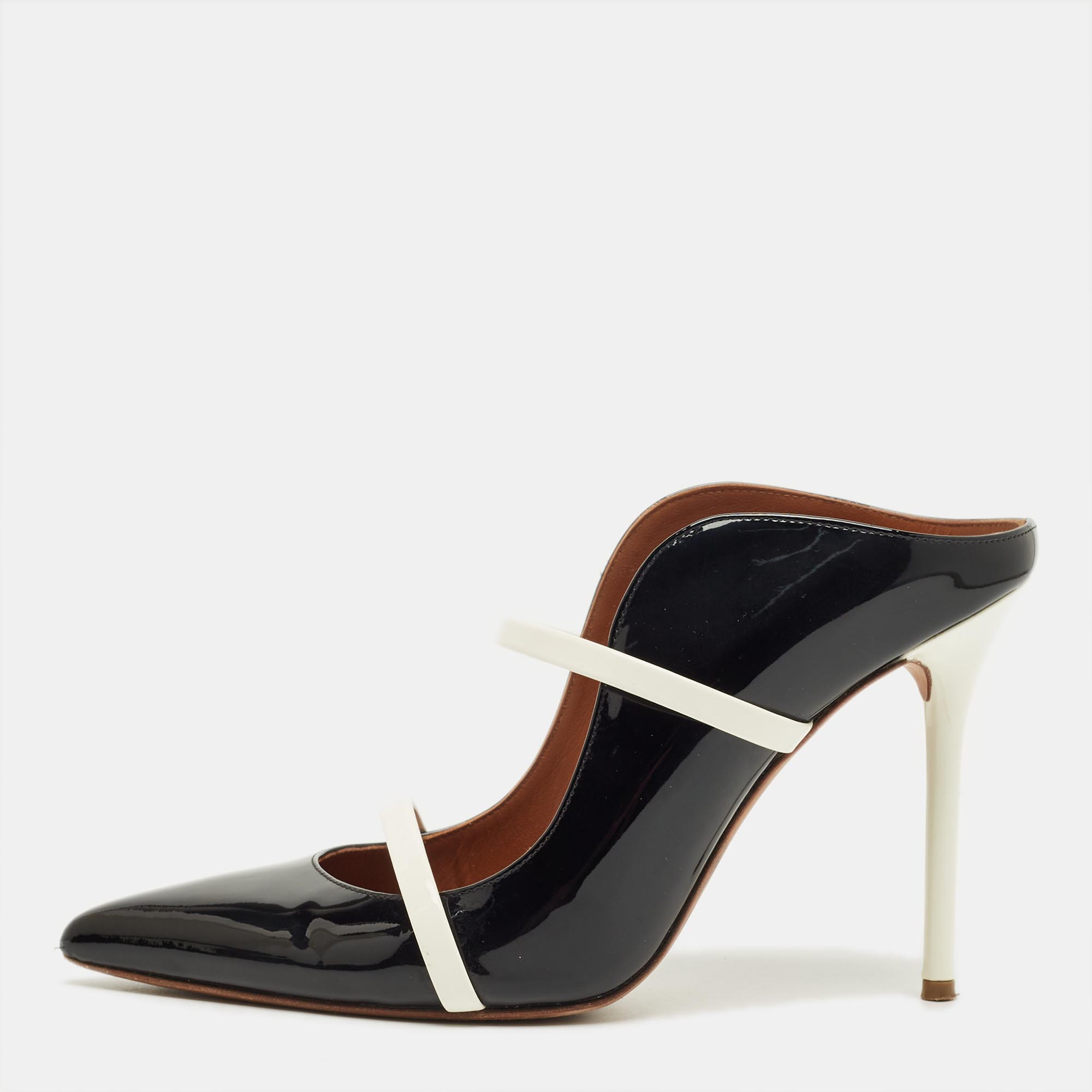 Pre-owned Malone Souliers Black/white Patent Leather Maureen Mules Size 40