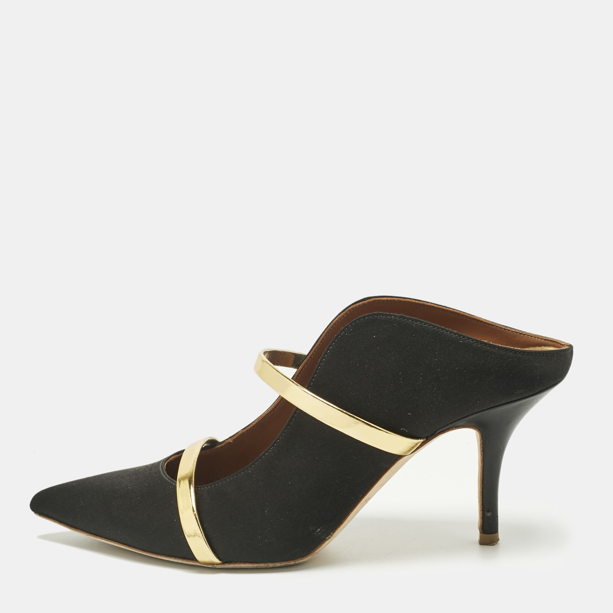 

Malone Souliers Black/Gold Leather and Satin Maureen Mules Size