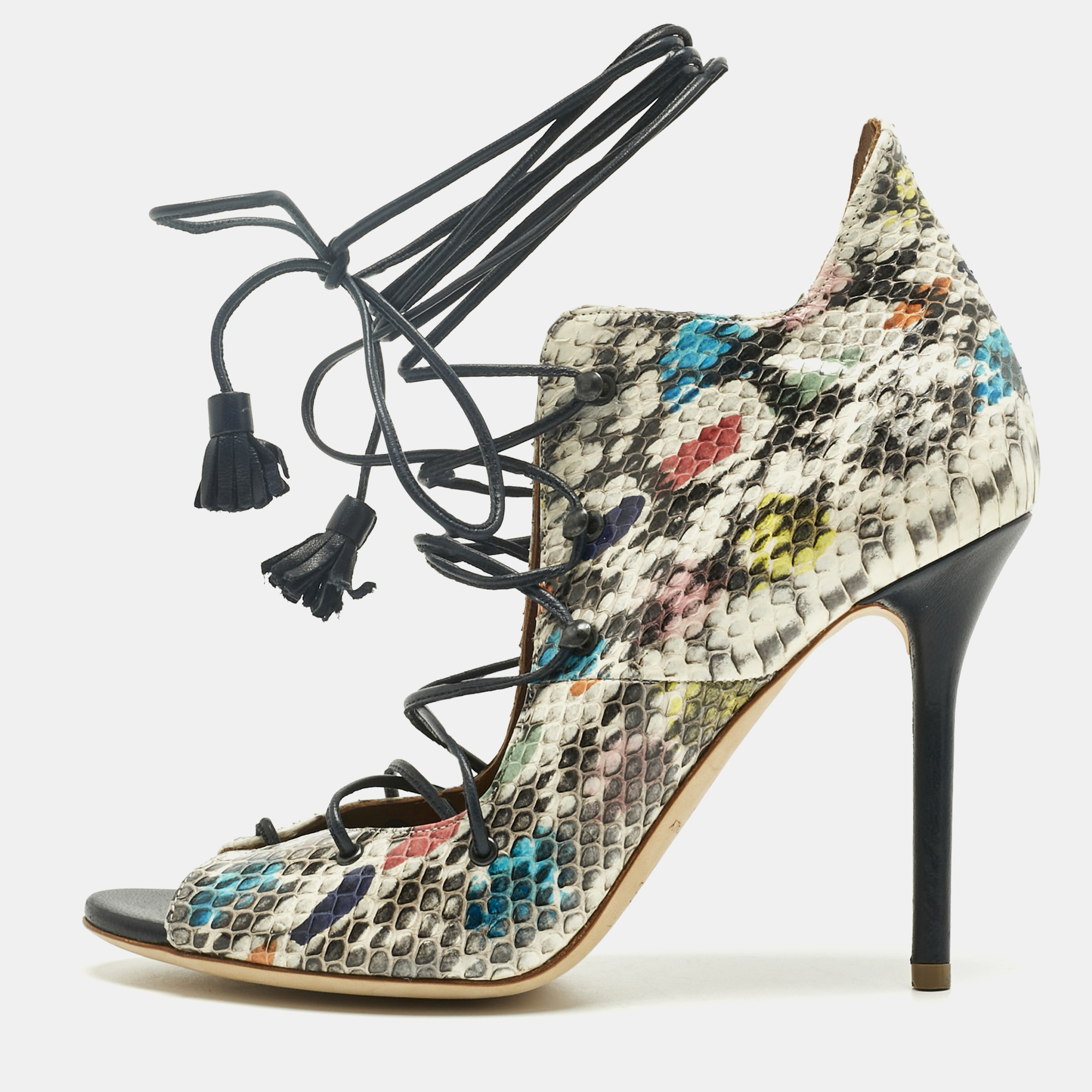 MALONE SOULIERS Pre-owned Multicolor Python Leather Montana Booties Size 37