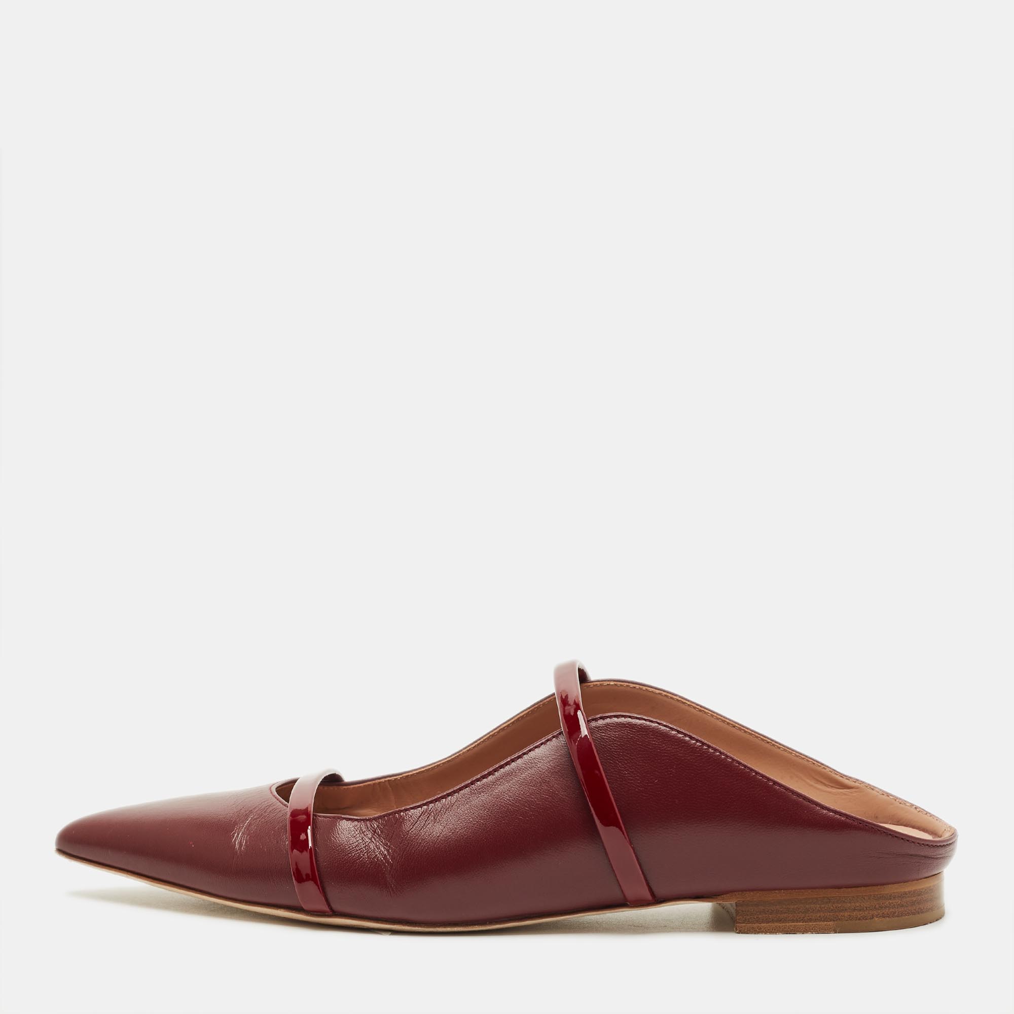 

Malone Souliers Maureen Size  Burgundy Leather and Patent Flat Mules