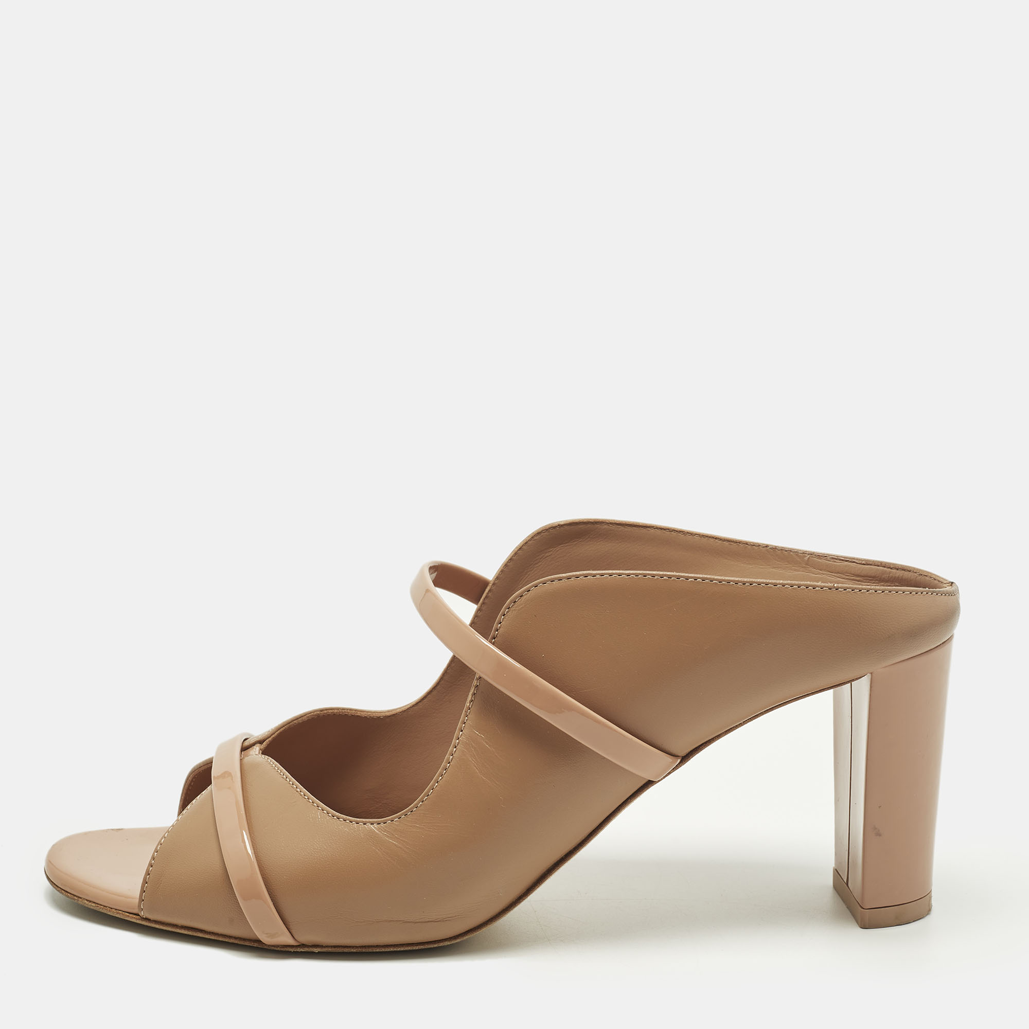 Pre-owned Malone Souliers Norah Size 40.5 Beige Leather And Patent Mules In Sand