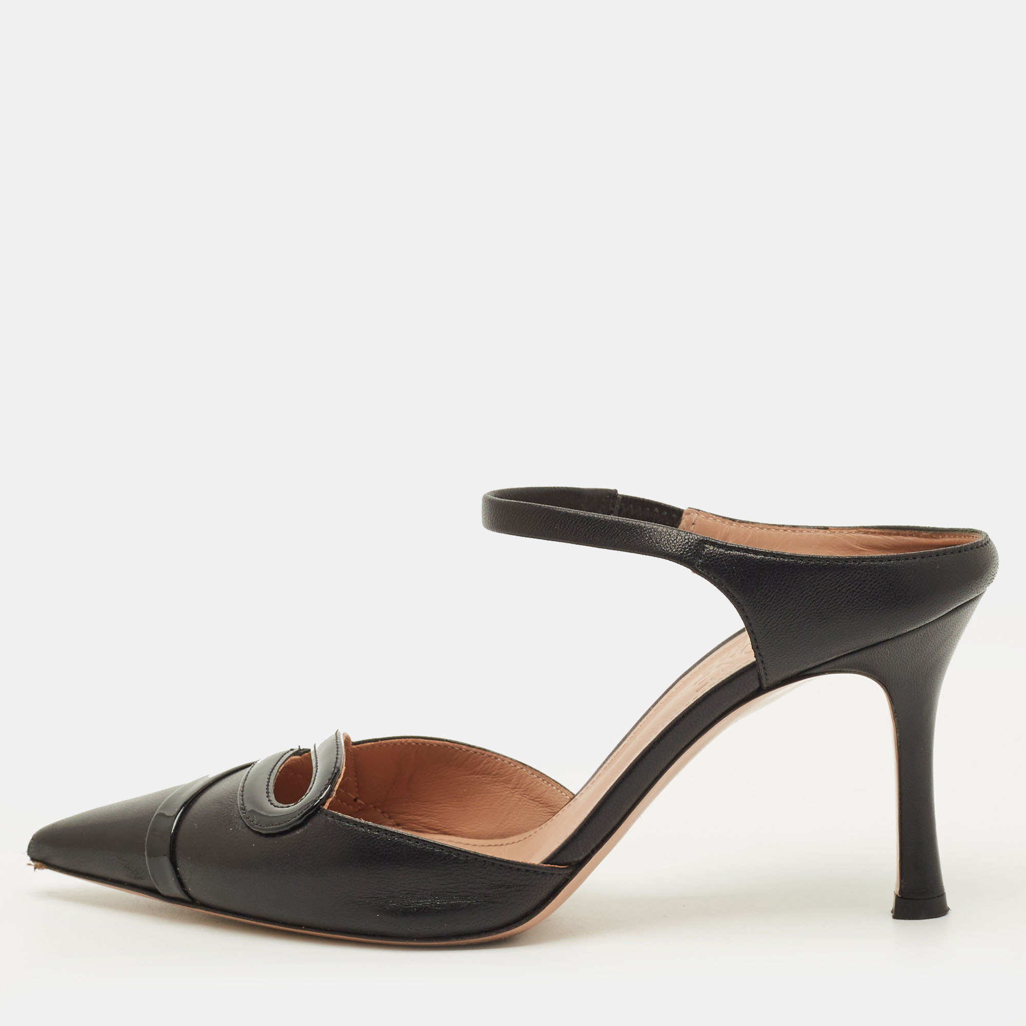 Pre-owned Malone Souliers Bonnie Size 36 Black Leather And Patent Leather Slide Sandals