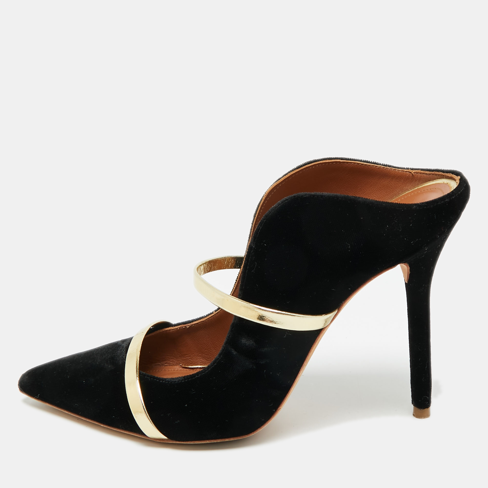 

Malone Souliers Maureen Size  Black/Gold Leather and Velvet Mules